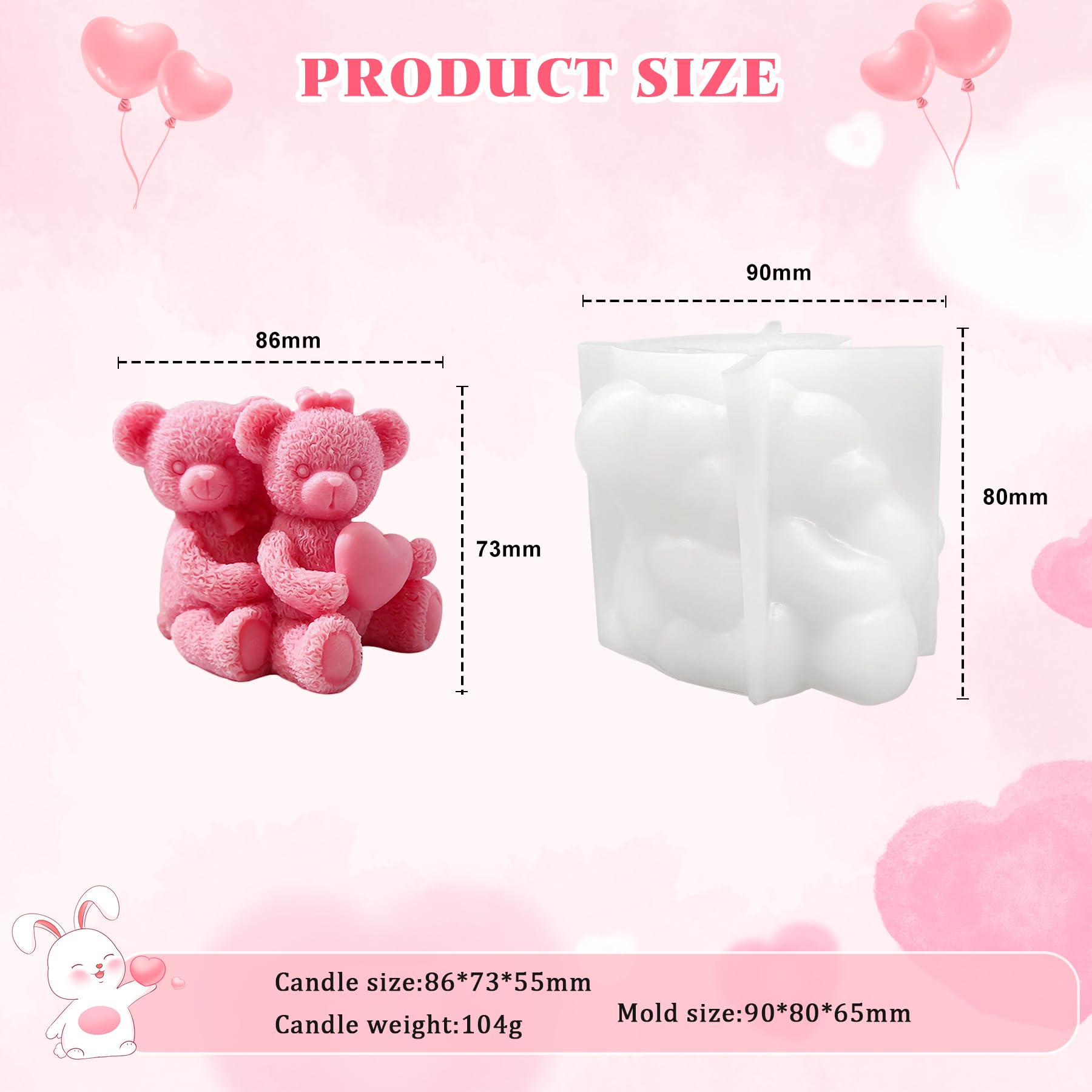 Bear Candle Mold for Candle Making, 3D Valentine's Day Silicone Mold for Resin Casting DIY Plaster Polymer Clay Home Decoration (Couple Bear)