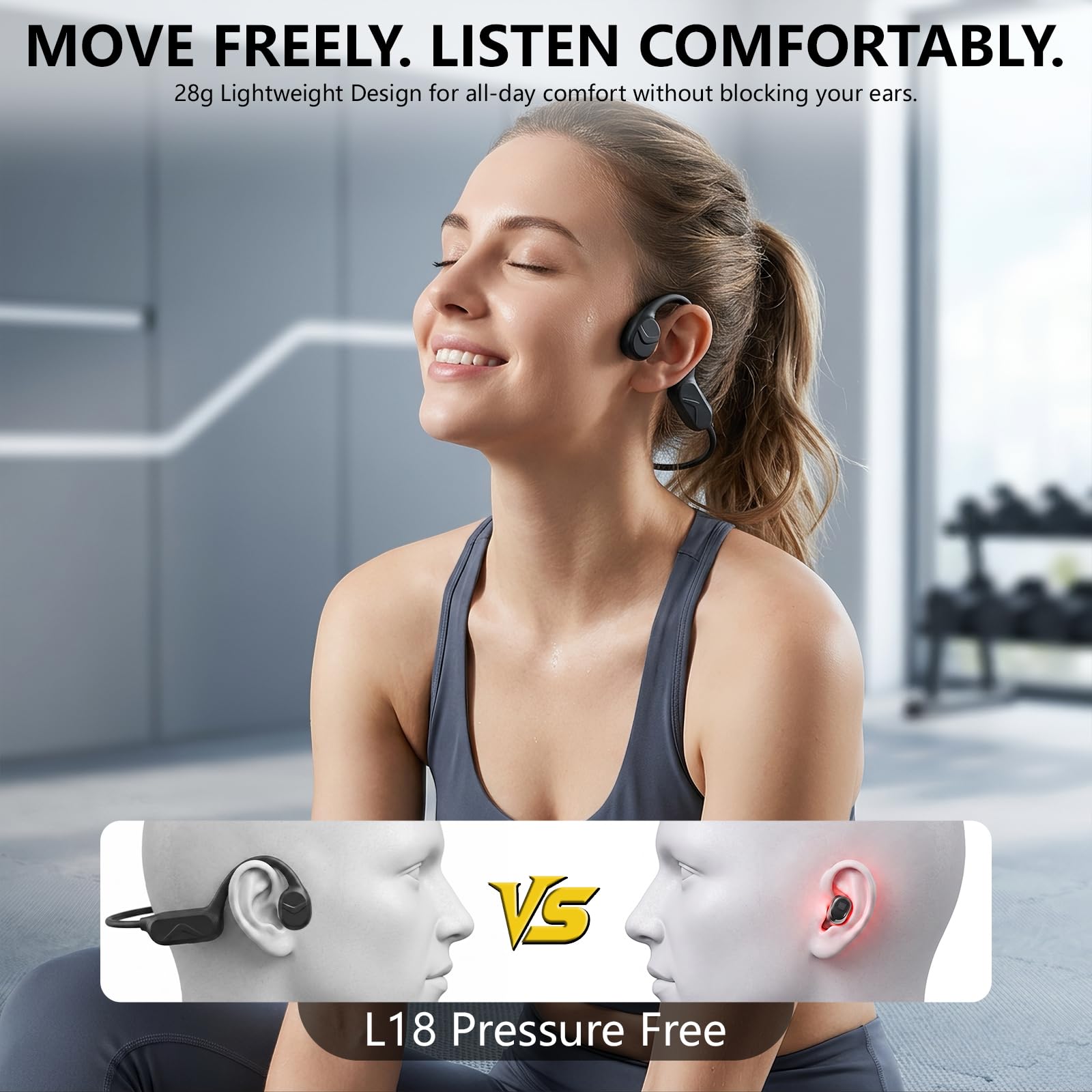 Cuffie a conduzione ossea, IPX8, impermeabili, per nuoto, con lettore MP3 da 32 GB, auricolari Bluetooth 6.0 con microfono, 8 ore di riproduzione, auricolari sportivi wireless per corsa, ciclismo