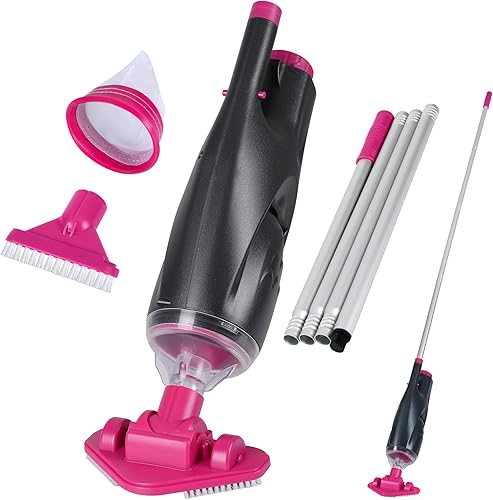 Juego de aspiradora de mano recargable con poste ajustable y 2 cabezales de cepillo intercambiables, ideal para piscinas sobre el suelo, jacuzzis,