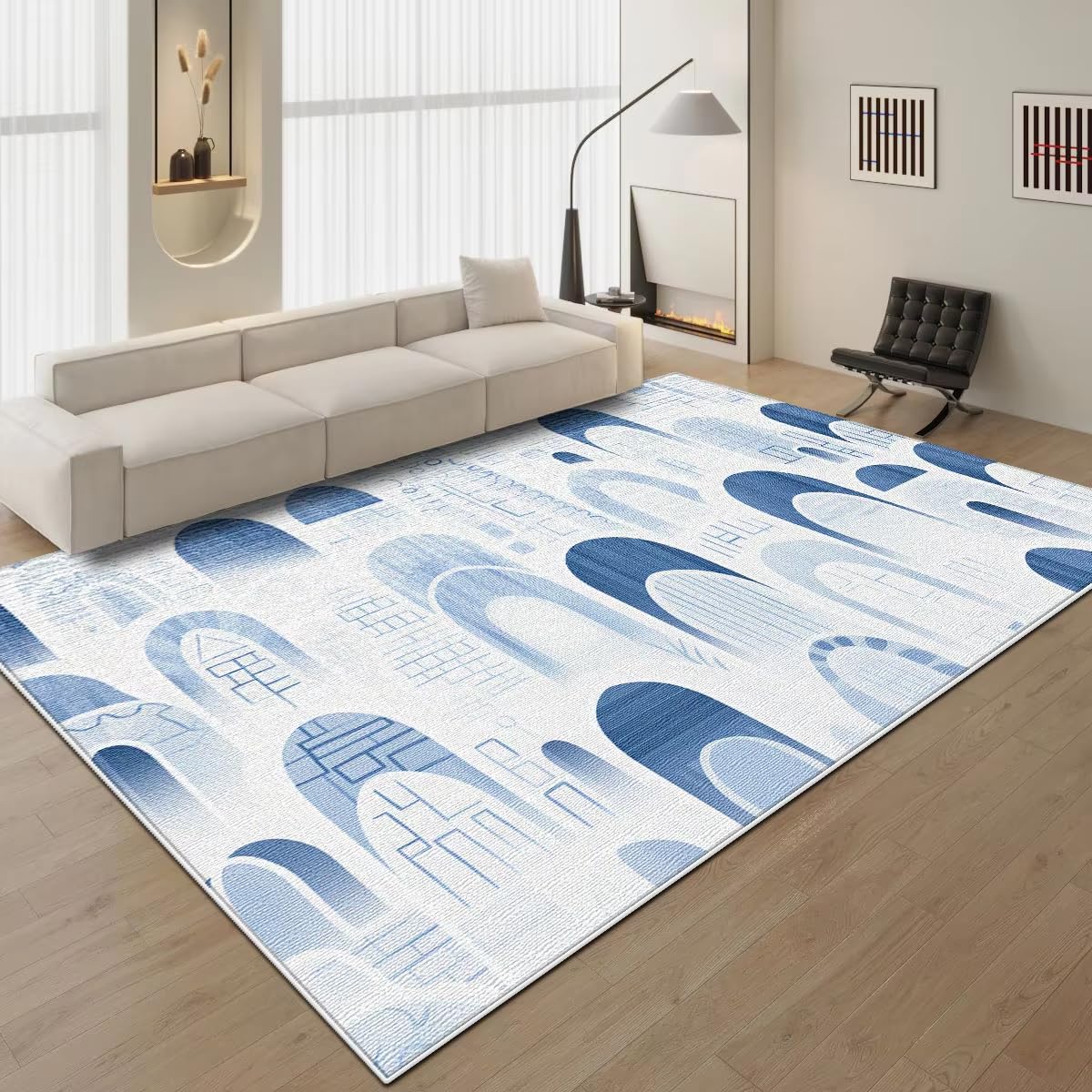 Tapis bleu moderne anti-usure pour protéger vos sols de salon et chambre avec style