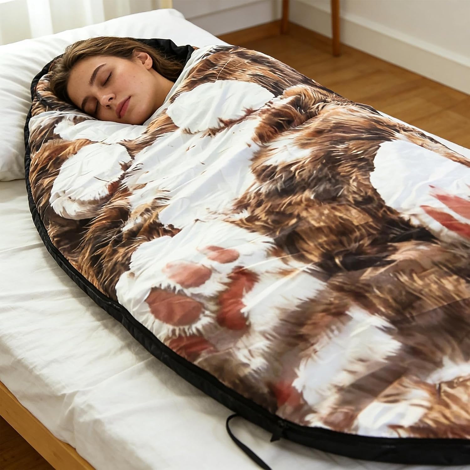 Cat Shaped Sleeping Bag, Washable Blanket, 70x35 Inch Adult Sleeping Sack with Soft Plush, Cute Animal Bed Wrap, Nap Accessory with Warm Design, Home Comfort for Lounging and Sleep