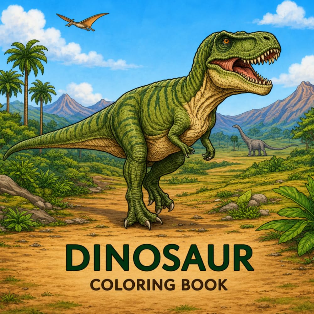 Dinosaurs: 30 Realistic Dinosaur Scenes to Color