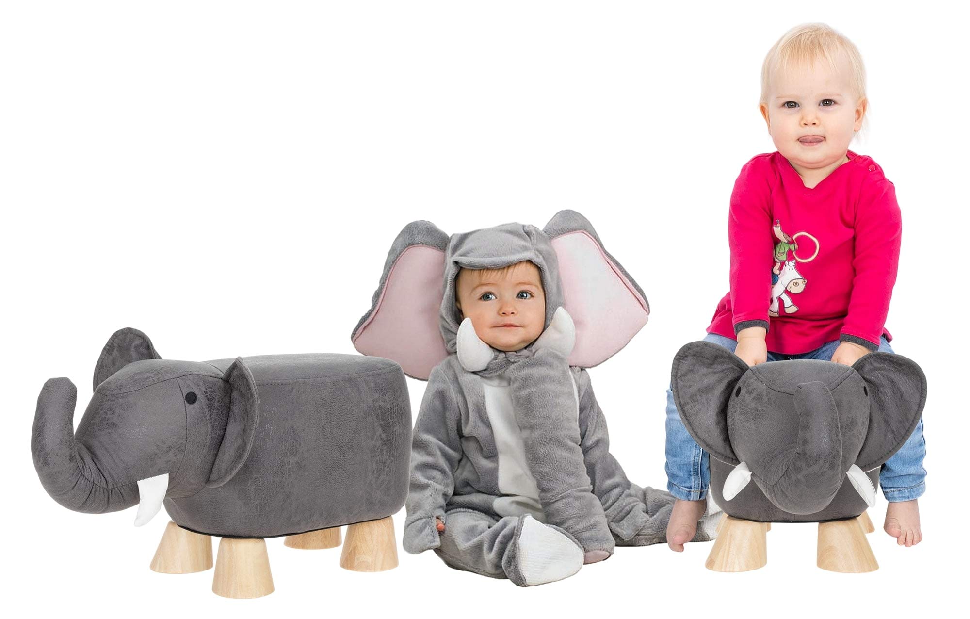 Set Kinder Tierhocker Kinderhocker für Jungen Mädchen ab 2 Jahre Kindermöbel Kinderstuhl Hocker Stockerl Auswahl + Eisbär (Elefant Manni grau)