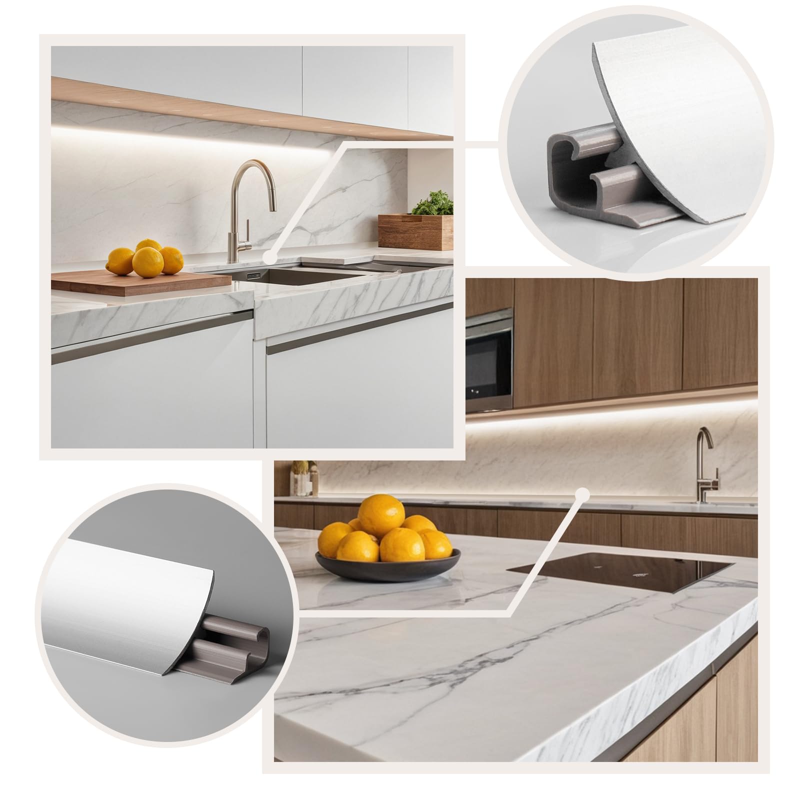 DQ-PP Baguette d'angle 1,5 m, en aluminium, 23 x 23 mm, avec vis gratuites, pour plan de travail, cuisine, finition murale, barres de table