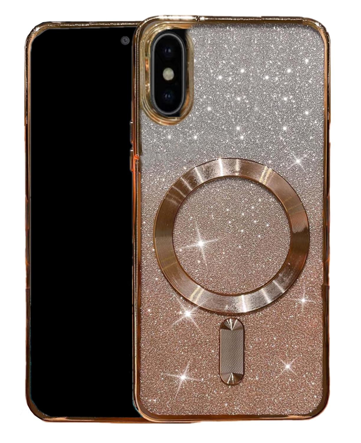 Compatible with iPhone X iPhone Xs Magnetic Glitter Case, Full Camera Lens Protection Shockproof Back Cover, Luxury Sparkly Slim Plating Clear Case