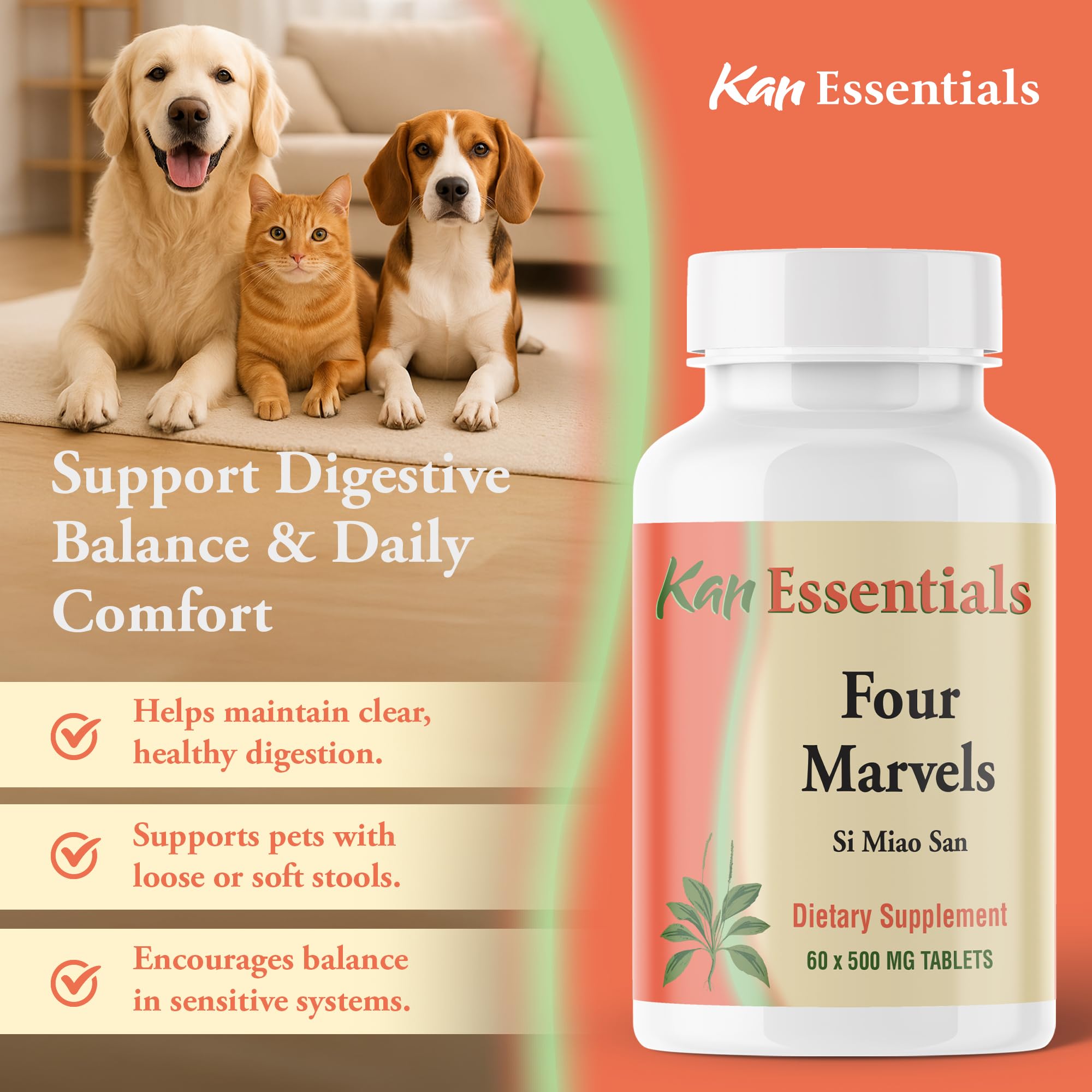 Kan Herb Company Four Marvels – Traditional Chinese Herbal Blend for Dogs and Cats to Support Digestive Clarity, Fluid Balance, and Overall Wellness, Herbal Supplement Tablets for Pets, 60 Tablets — Amazon image 5