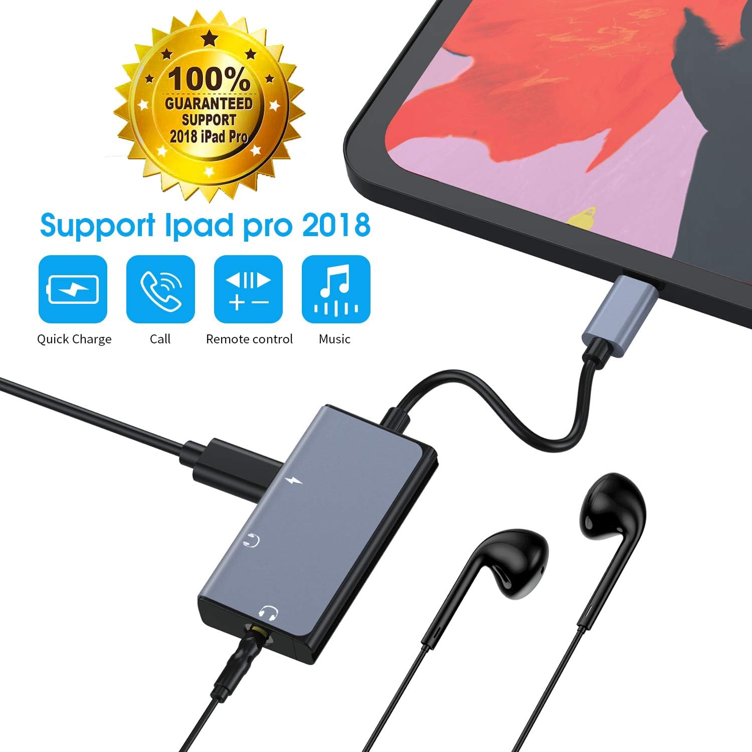 USB C to 3.5MM, Pixel 4 Headphone Adapter, USB C Headphone Adapter, Nylon Cable DAC Adapter Compatible with Note 10, iPad Pro, HTC U11 (USB C Splitter Audio and Charging-Gray)