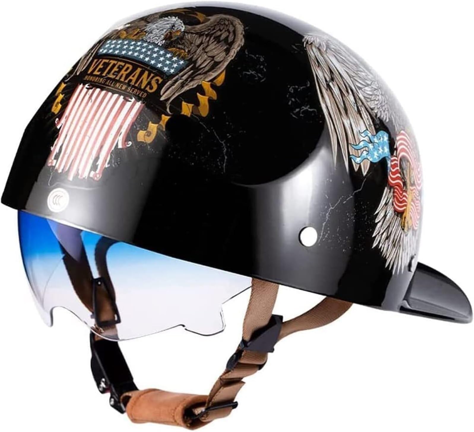 DOT Approved Indian Chief Baseball Cap Motorcycle Half Helmet with Visor,Cool Vintage Street Adults Men Women Open Face ATV Beanie Helmets for Scooter Moped Dirt-Bike