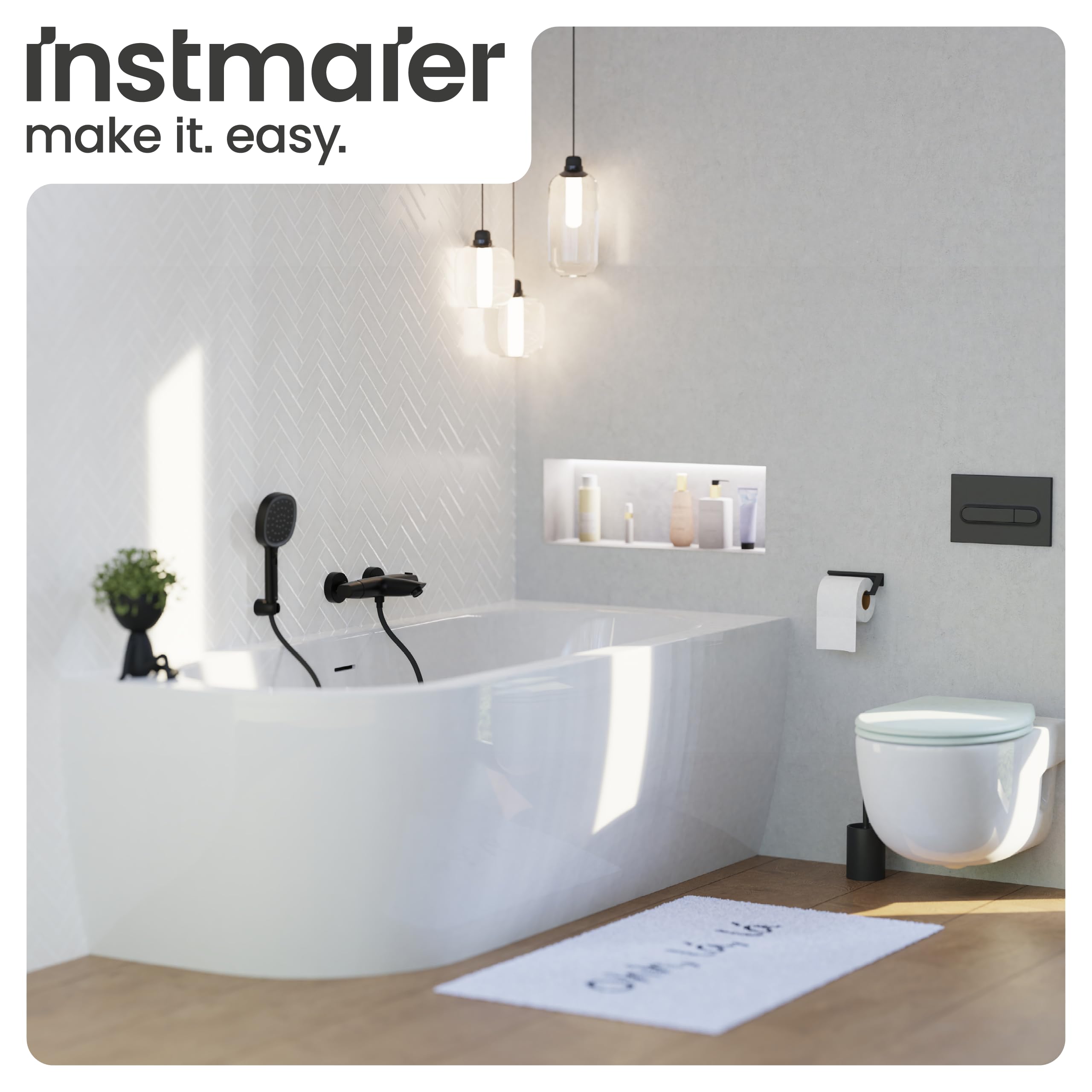 instmaier Beatrice | Wannenarmatur | Thermostat | Verbrühschutz | Schwarz | Wannenfüllarmatur | Thermostatarmatur | Wassersparen | Wannenarmatur Sicherheitssperre/ Verbrühschutz 38° | Einfache Montage