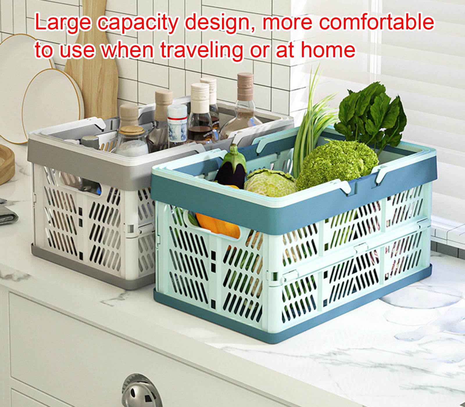 Caja de Almacenamiento de Plástico - Cesta de Almacenamiento Plegable Apilable con Caja Plegable,C-20.5 * 30.5 * 16.5cm