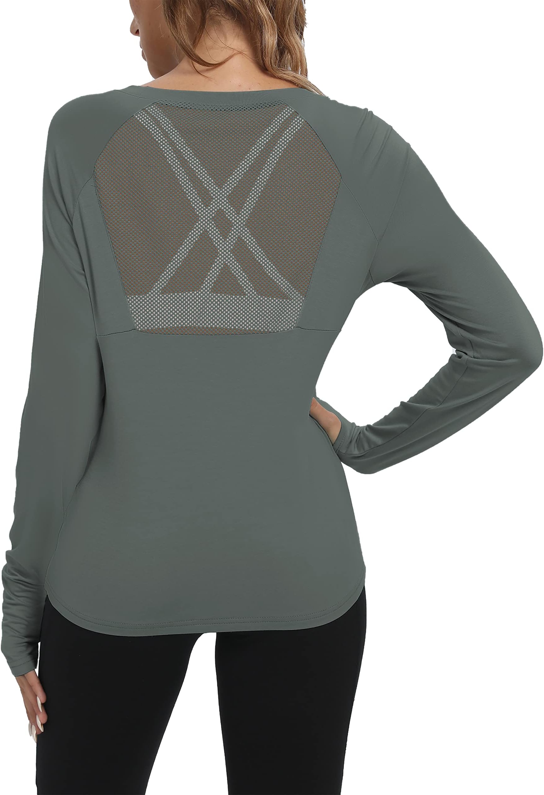 MippoMesh Back Workout Tops for Women Long Sleeve Athletic Yoga Tops Sports Running Shirt