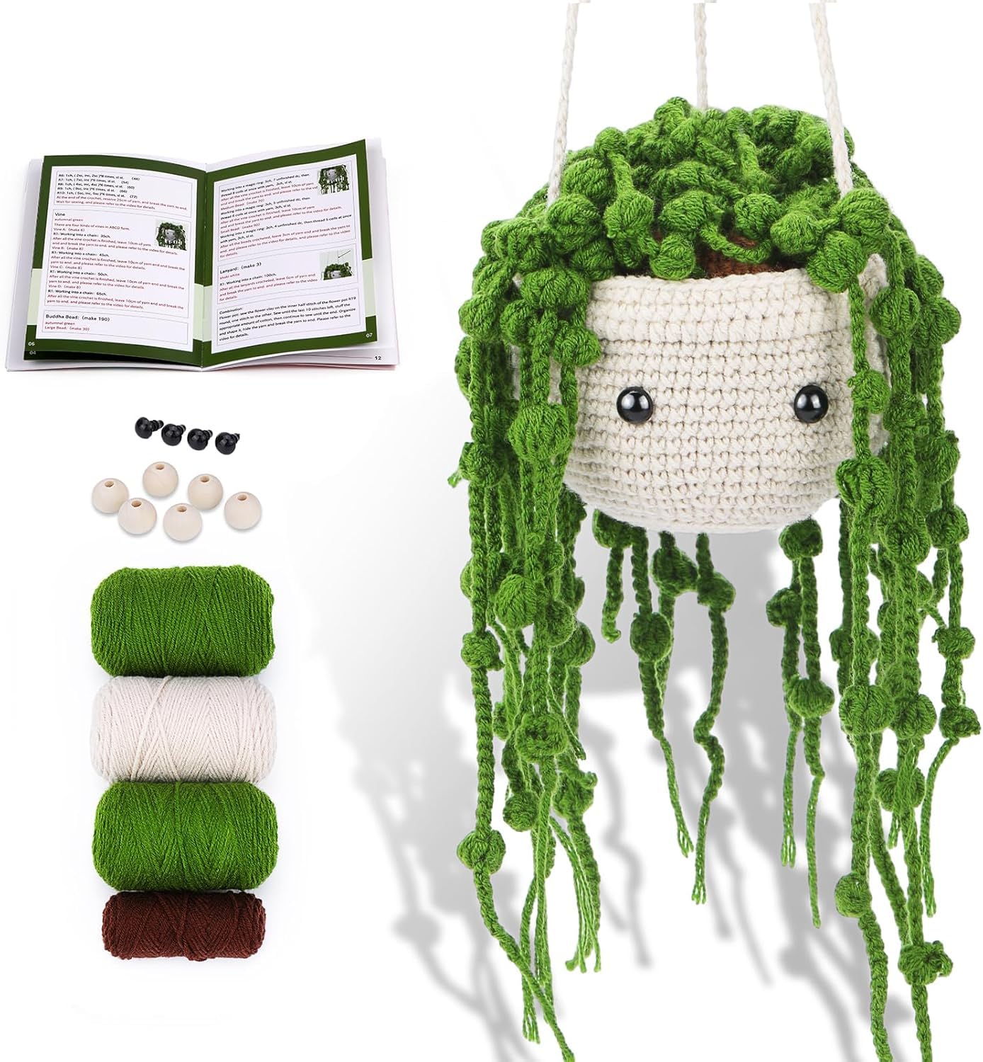 Tusmad Crochet Kit for Beginners, Crochet Starter Kit, Hanging Potted Plants Crochet Kits, Beginner Crochet Kit for Adults with Crochet Yarn, Hooks, Step-by-Step Video, for DIY Christmas Crafts (Hanging Potted)-image-29