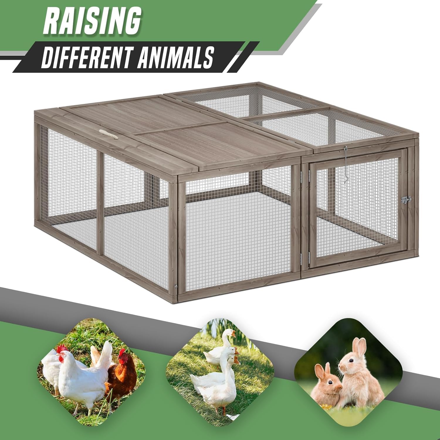 Portable Folding Chicken Coop Rabbit Hutch, Small Animal Playpen with Top & Side Doors for Chickens, Rabbits, and Poultry, 45.5 x 42.5 x 20 inch Grey