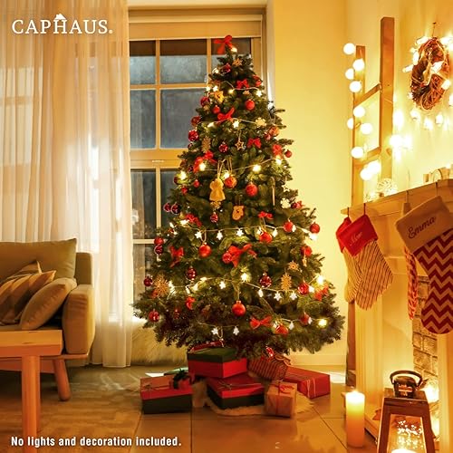 Miniatura 8 de CAPHAUS Árbol de Navidad artificial de alta calidad de abeto Dunhill con bisagras de alta calidad con 1430 puntas de rama incluye soporte de metal