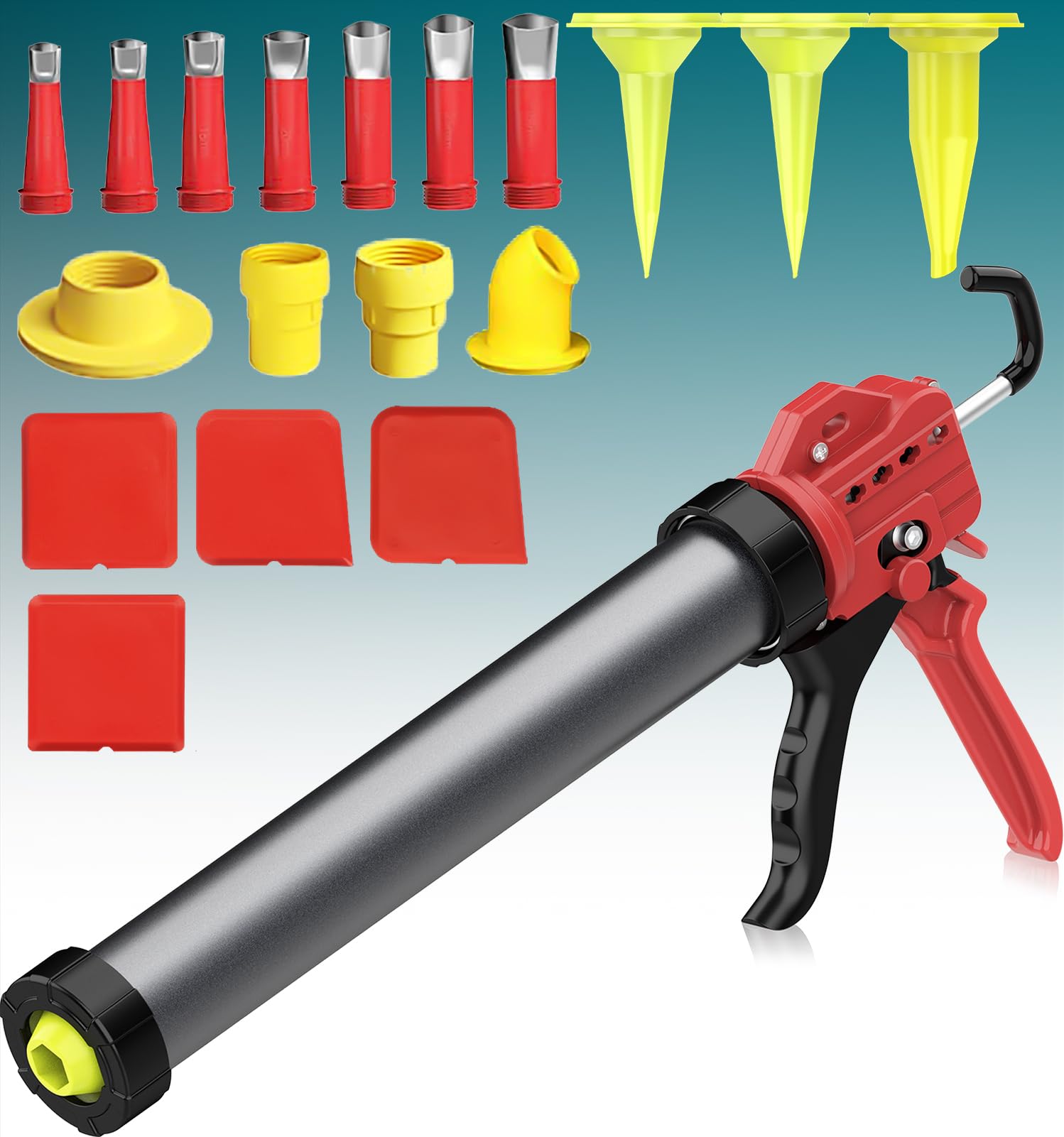 20 oz sausage caulk gun, one-touch drip-free | effortless & professional design with heavy-duty metal body, 18:1 thrust ratio | for 20 oz sausage packs