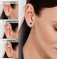 Vista 6 de Huggie - Aretes de medio aro para mujer y niña, pequeños aretes de cartílago, aretes de tuerca con piedra natal para mujer, hipoalergénicos, aretes