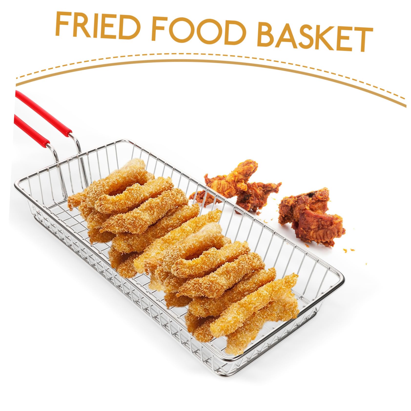 Cesta para Freír de Acero Inoxidable Rectangular Plata | Asa Antideslizante, Diseño Hueco, Uso en Hoteles y Restaurantes, Resistente Deformación