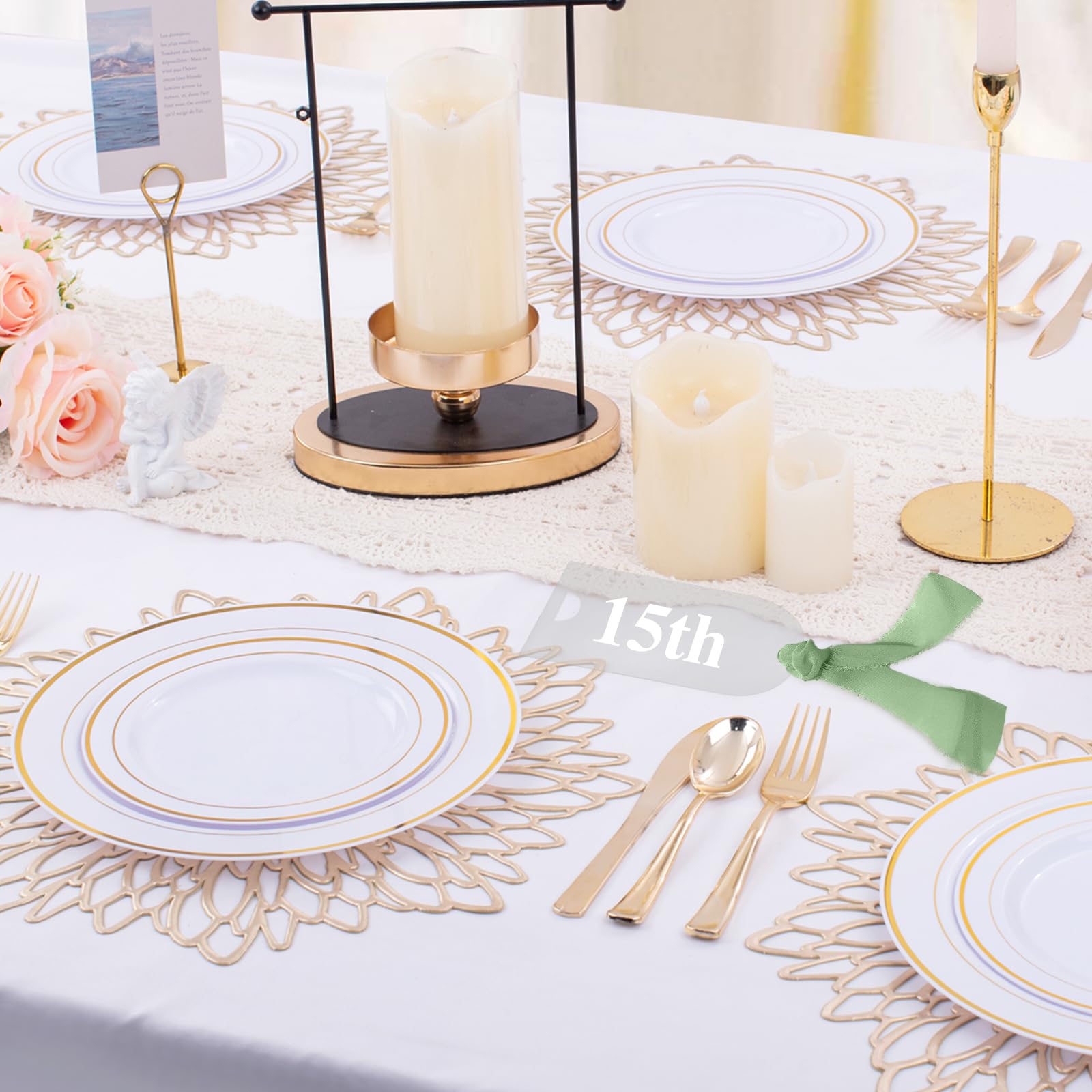 30 Targhette per nomi di nozze in acrilico +un rotolo di nastro Verde,segnaposto in acrilico per matrimoni,Espositore da tavolo in Acrylic,Arco Acrylic nome matrimonio (Trasparente + Verde)
