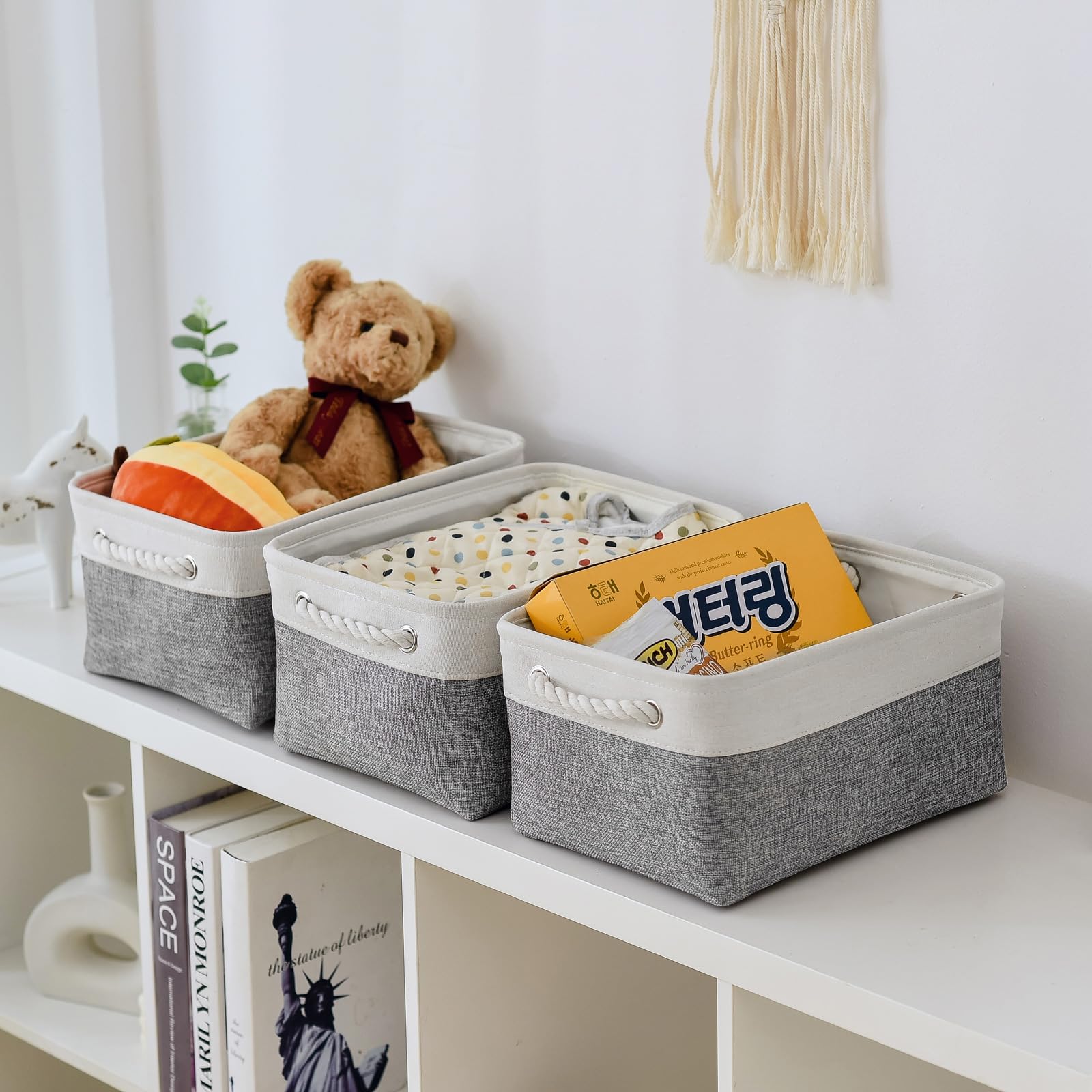 TheWarmHome Cesta de organización y almacenamiento para estantes, 1 paquete de contenedores plegables de 14 x 10 x 6.7 pulgadas, cubos de almacenamiento de tela para armario, organizador de juguetes