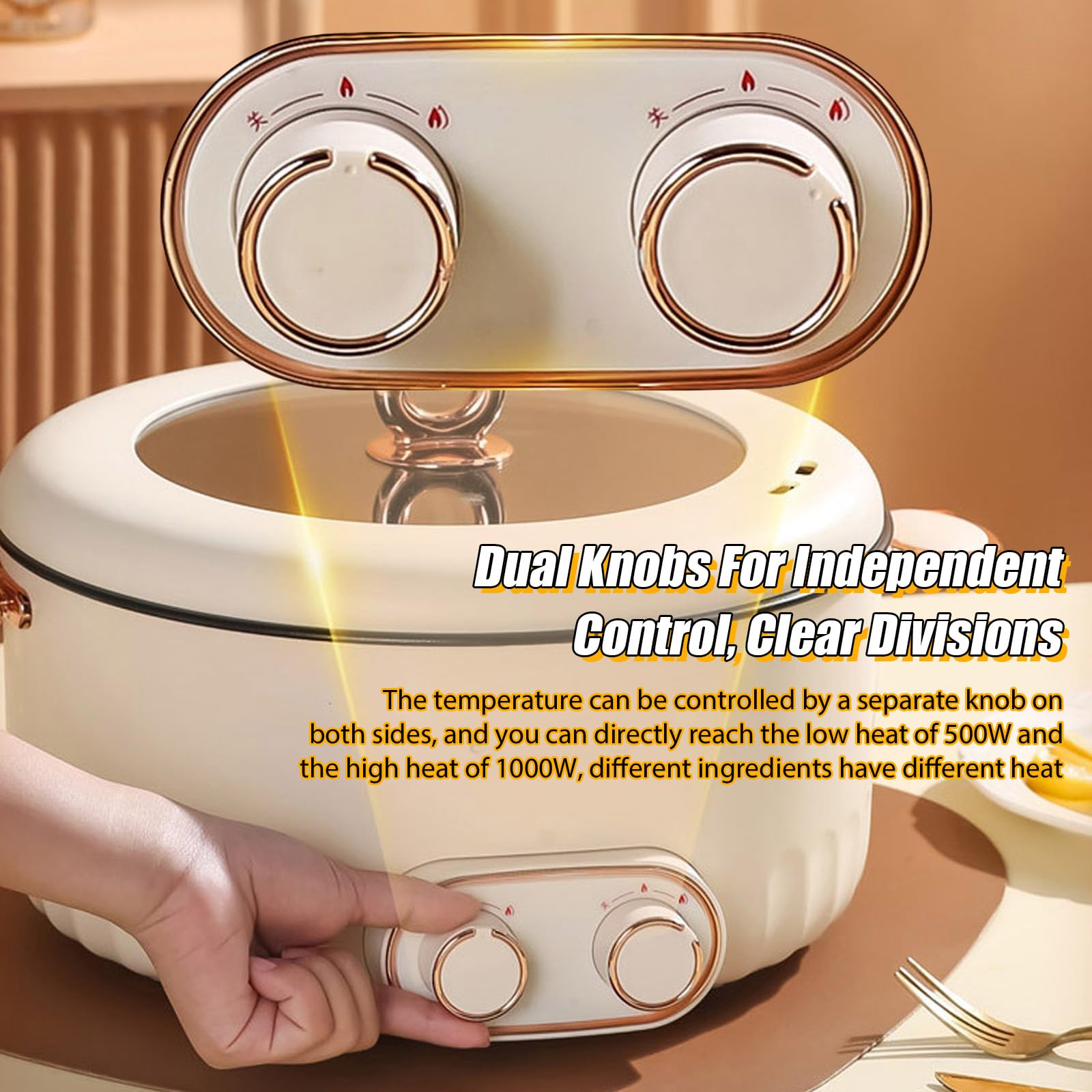 6L Hot Pot Électrique, 2000W Multifonctionnel Portable Marmite Électrique, Double Interrupteur de Commande Coupure Automatique pour Dortoir, Camping et Maison