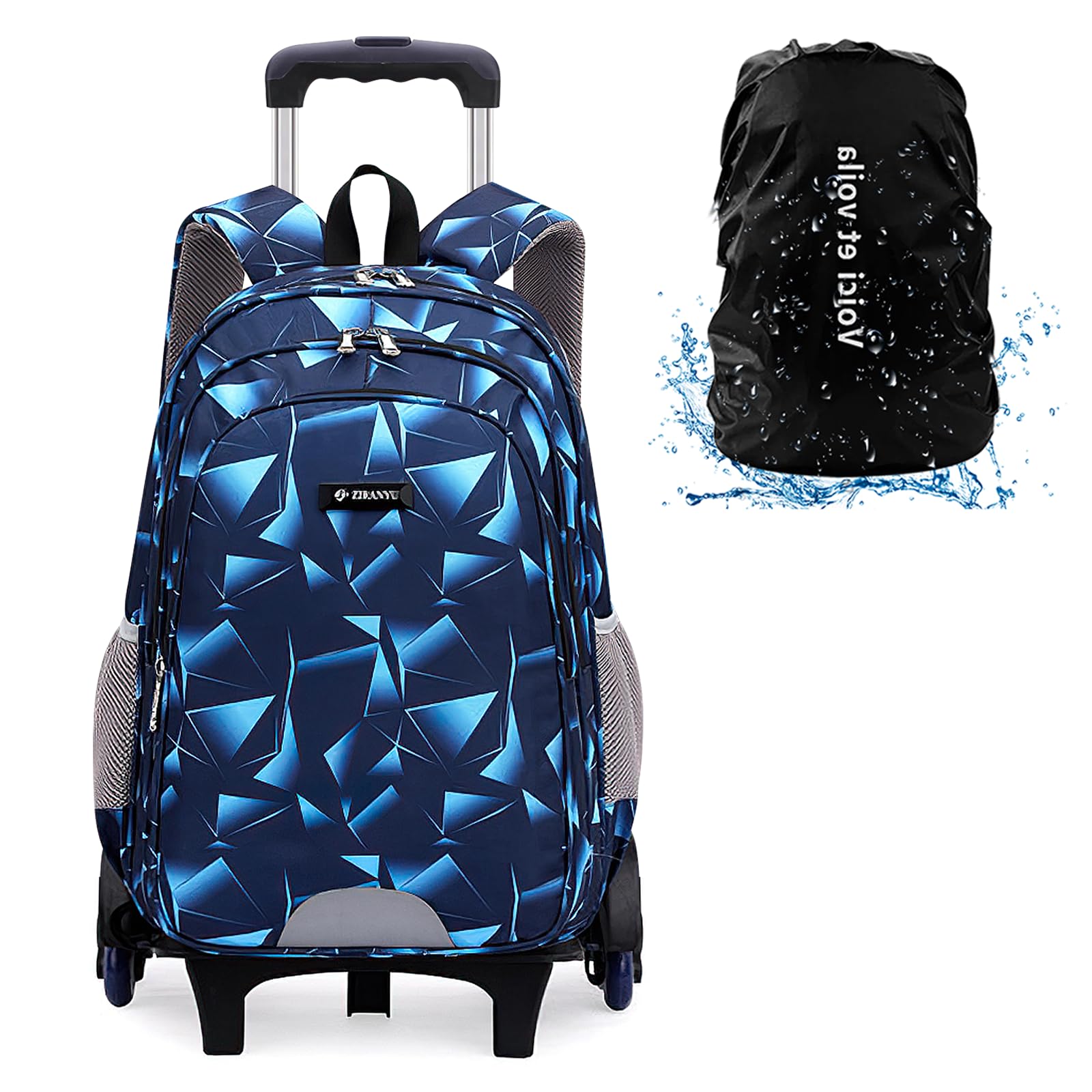 Voici et Voila Mochila escolar con ruedas para niños con ruedas, mochila escolar con ruedas, mochila escolar con ruedas, mochila para niñas y niños, mochila portátil, adolescentes, azul, Galexy, 32 x
