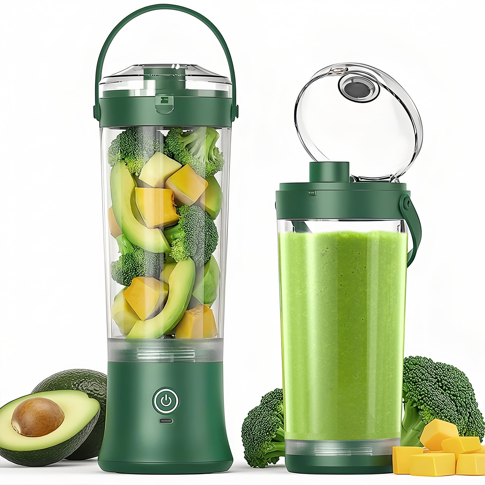 Personal Portable Blender for Shakes and Smoothies,TopEsct 500ml Powerful Cordless Mini Blender Juicer,USB Rechargeable with 6 Ultra-sharp Blades for Travel,Office & Sports(Blackish Green)