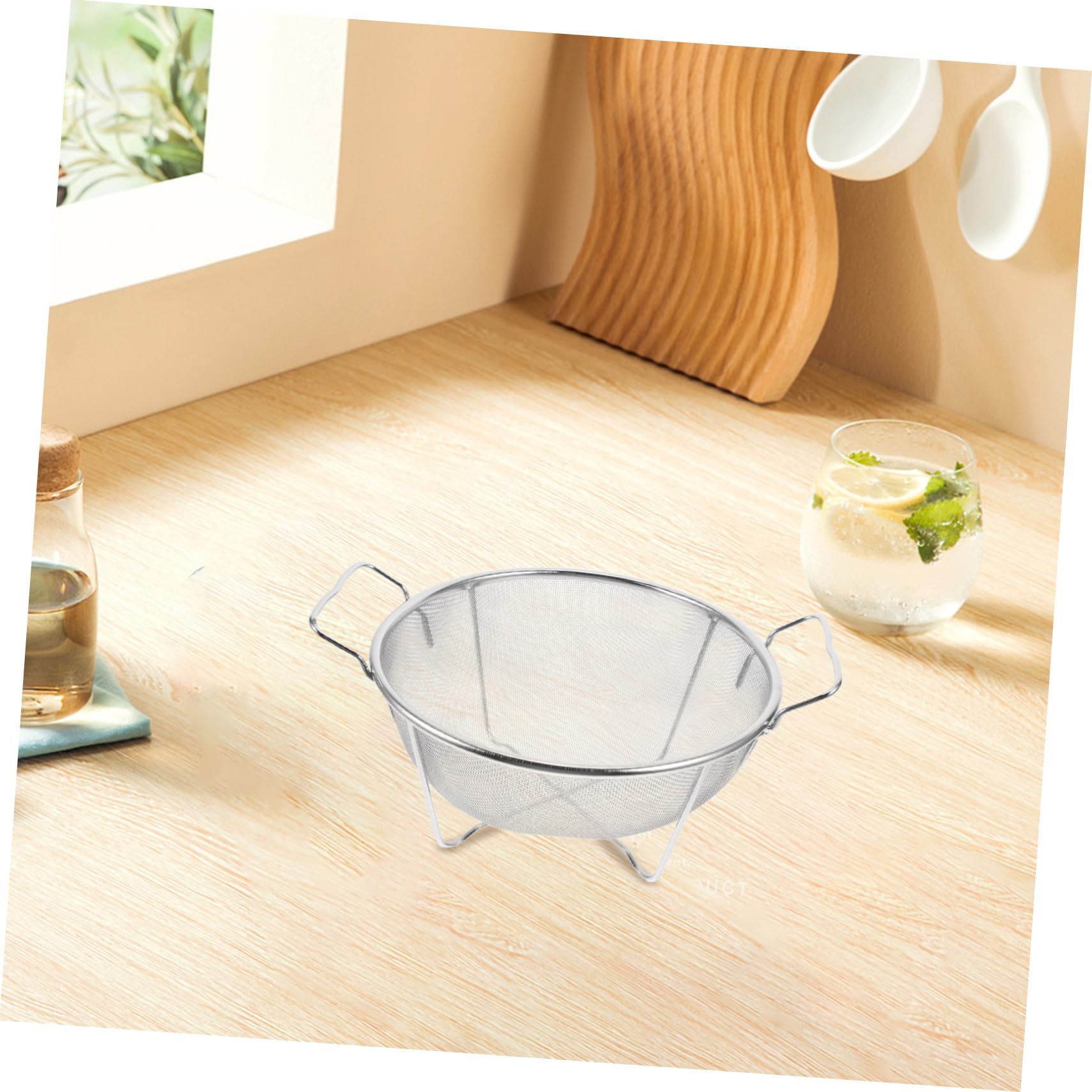 Colador de Arroz de Metal de Acero Inoxidable con Doble Asa Reforzada, Cedazo Microperforado y Fácil de Limpiar para Cocina y Fregadero