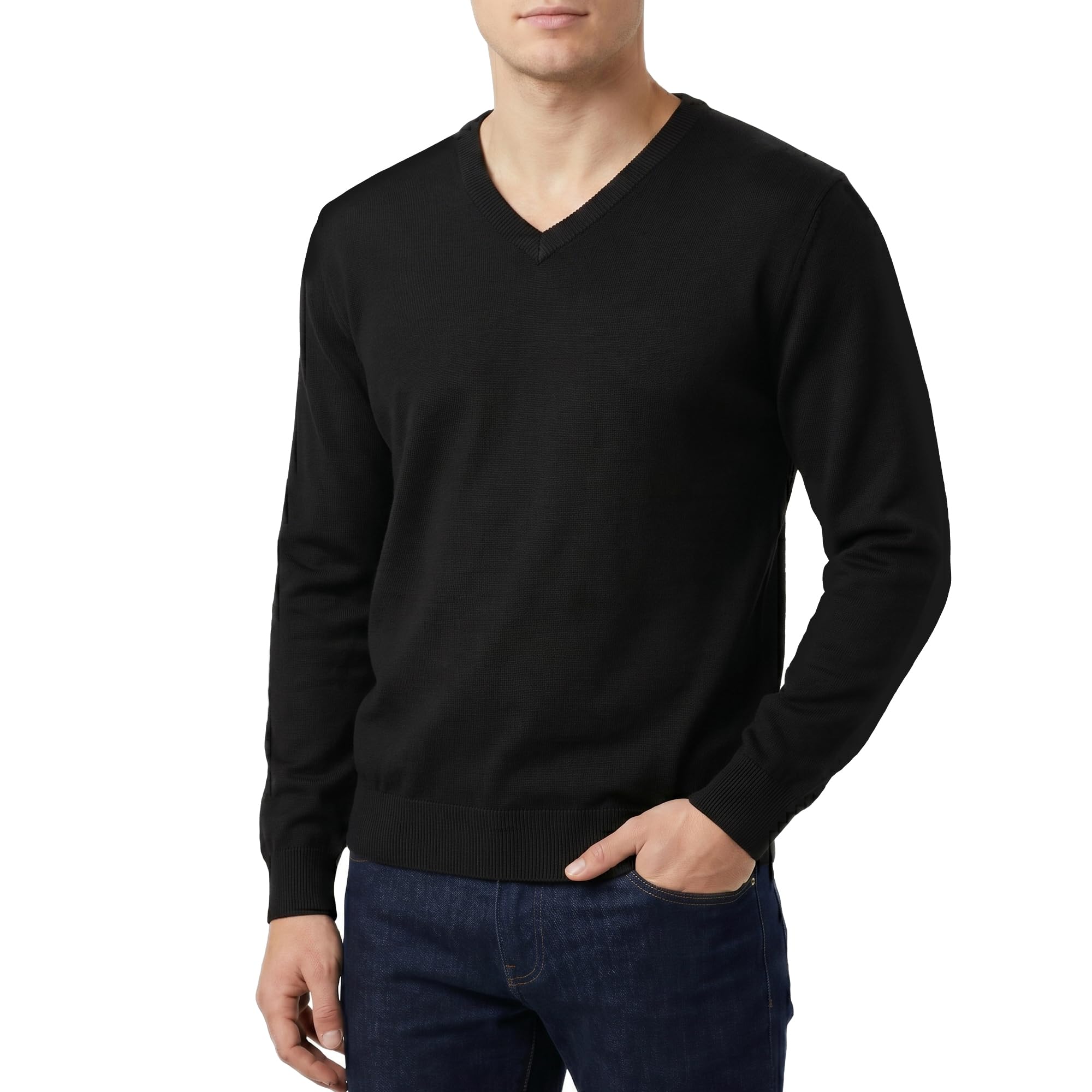 Castle Point Men’s 100% Cotton Knitted Jumper Lightweight V-Neck Pullover Sweater Classic Everyday Casual Knitwear (Black - V Neck, XL)