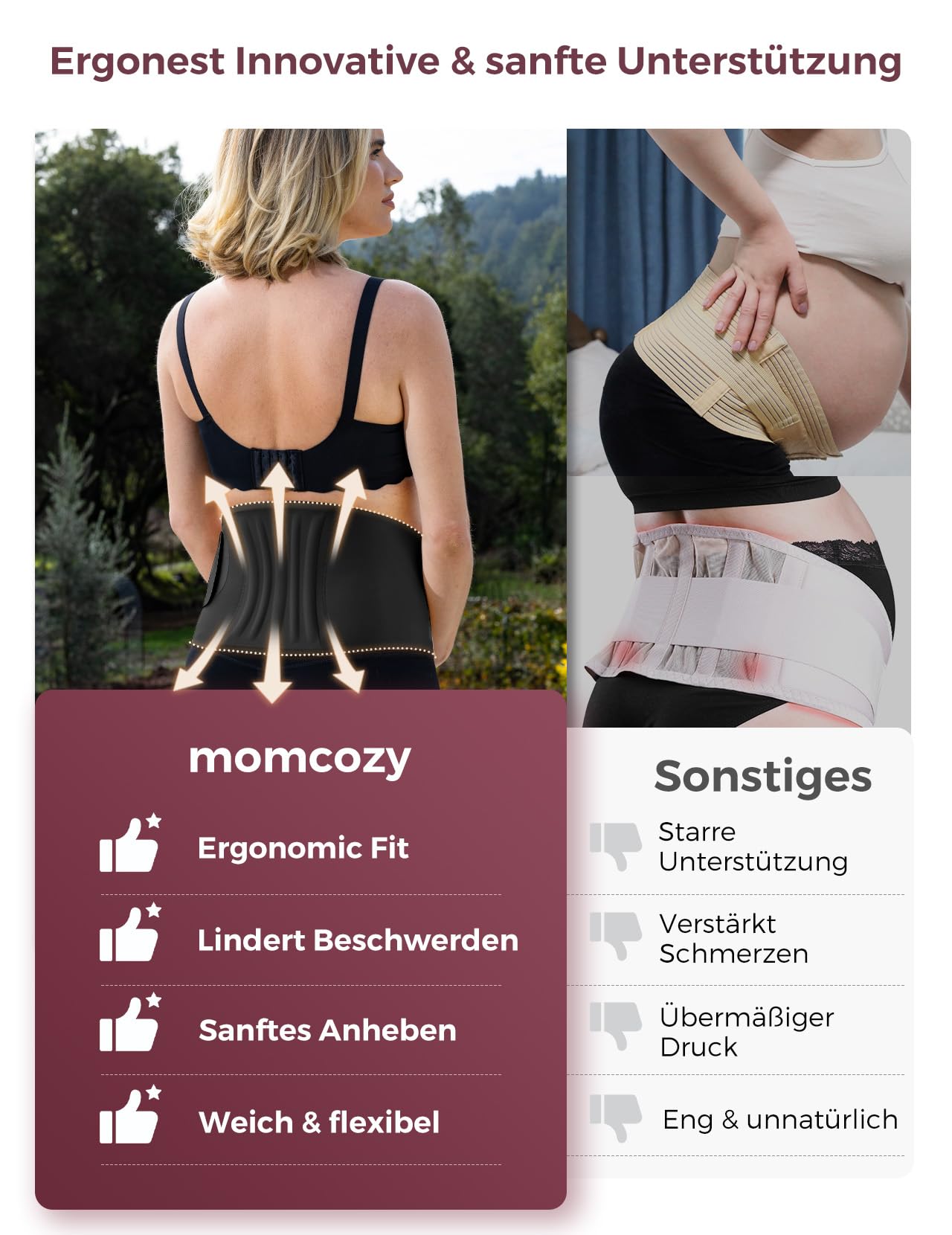Momcozy Schwangerschafts-Bauchband – Ergonomische Rückenstütze & atmungsaktives Material – Verstellbarer Umstandsgürtel zur Linderung von Bauch-, Becken- und Rückenschmerzen