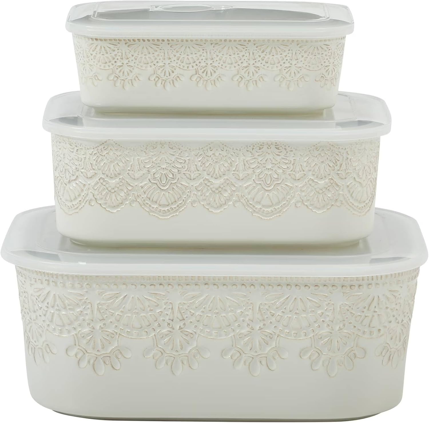 6-Piece Rectangular Ceramic Baking Dish Set with Lids – Nesting Stoneware Bakeware, Oven, Microwave & Dishwasher Safe