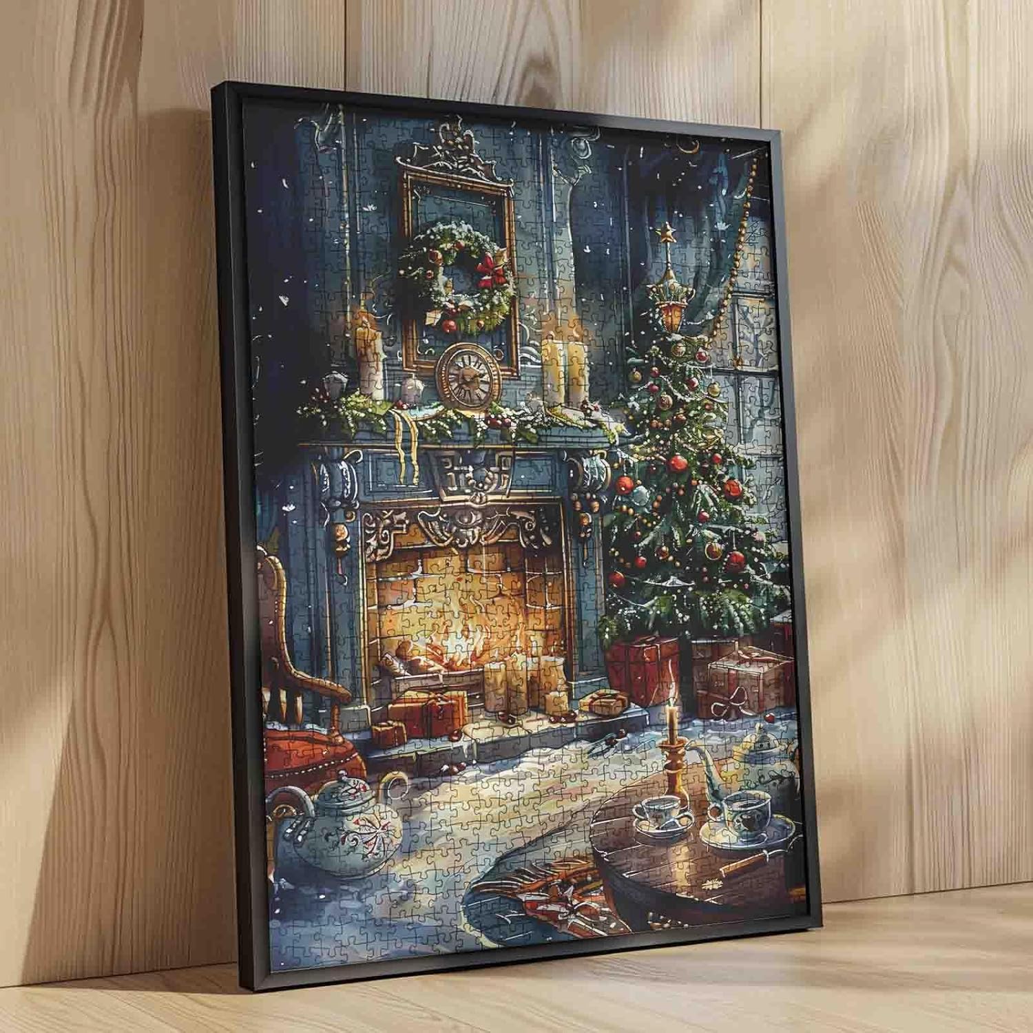 Tucocoo Christmas Fireplace Jigsaw Puzzles for Adults 1000 Pieces, Candles Christmas Tree Room Art Puzzle DIY Craft Puzzles for Home Decoration Gifts, Family Puzzle Perfect for Game Nights