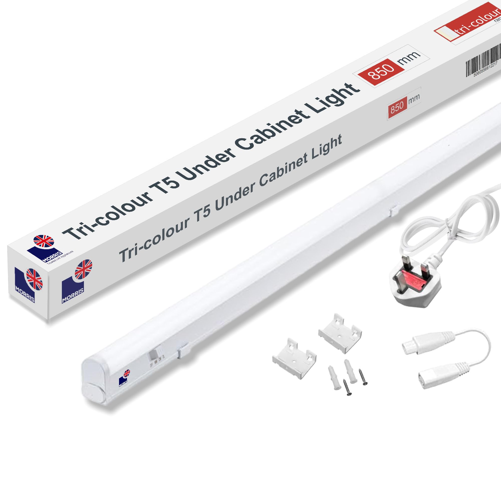 Morris LED Under Cabinet Light Linkable 3 Colours in 1 3000k/4000k/6500k Kitchen Light - UK Plug Included - 288mm, 550mm, 850mm,1150mm (850mm, 1Pack)