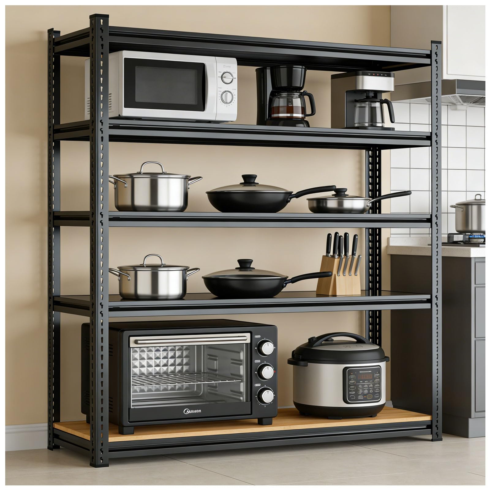 Generisch Lagerregal Metall, 500kg Gesamtlast - 120x40x180cm, 5 Böden (100kg/Boden),Schwarz,59x16x71''
