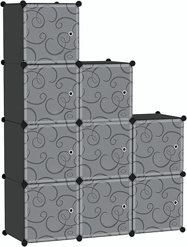 C&AHOME USHS3009B-DOOR - Organizador de almacenamiento con puertas, estantes de 9 cubos, armario de armario, estantería modular de plástico para