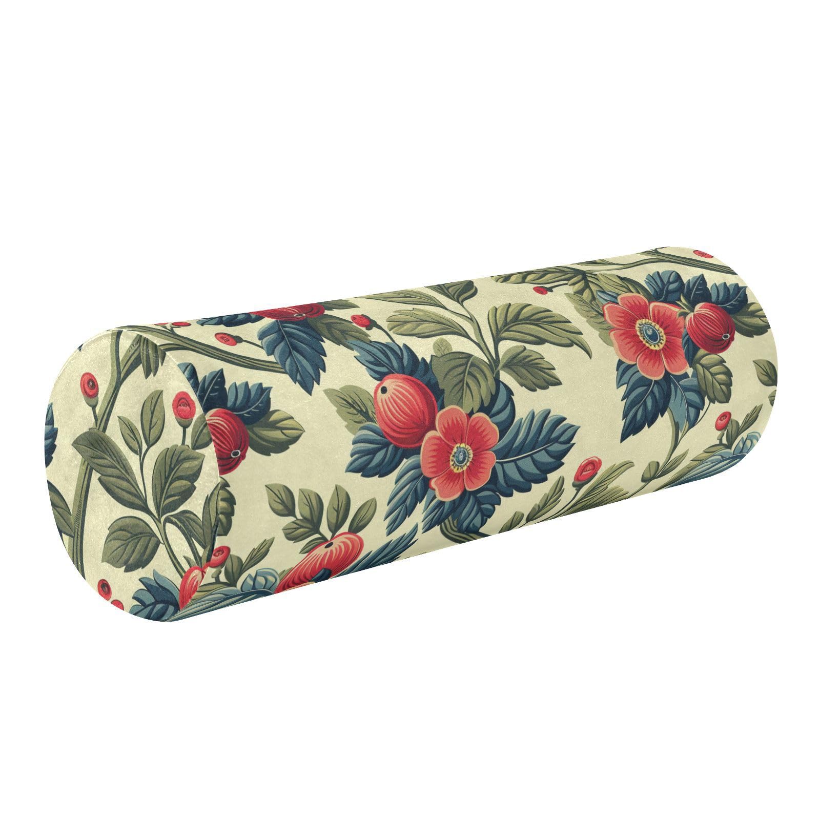 miaozhen Wild Floral Red Cyan Neck Roll Pillow Cover Decorative Cylinder Pillows for Bed soporte para el Cuello 5.5''x17''