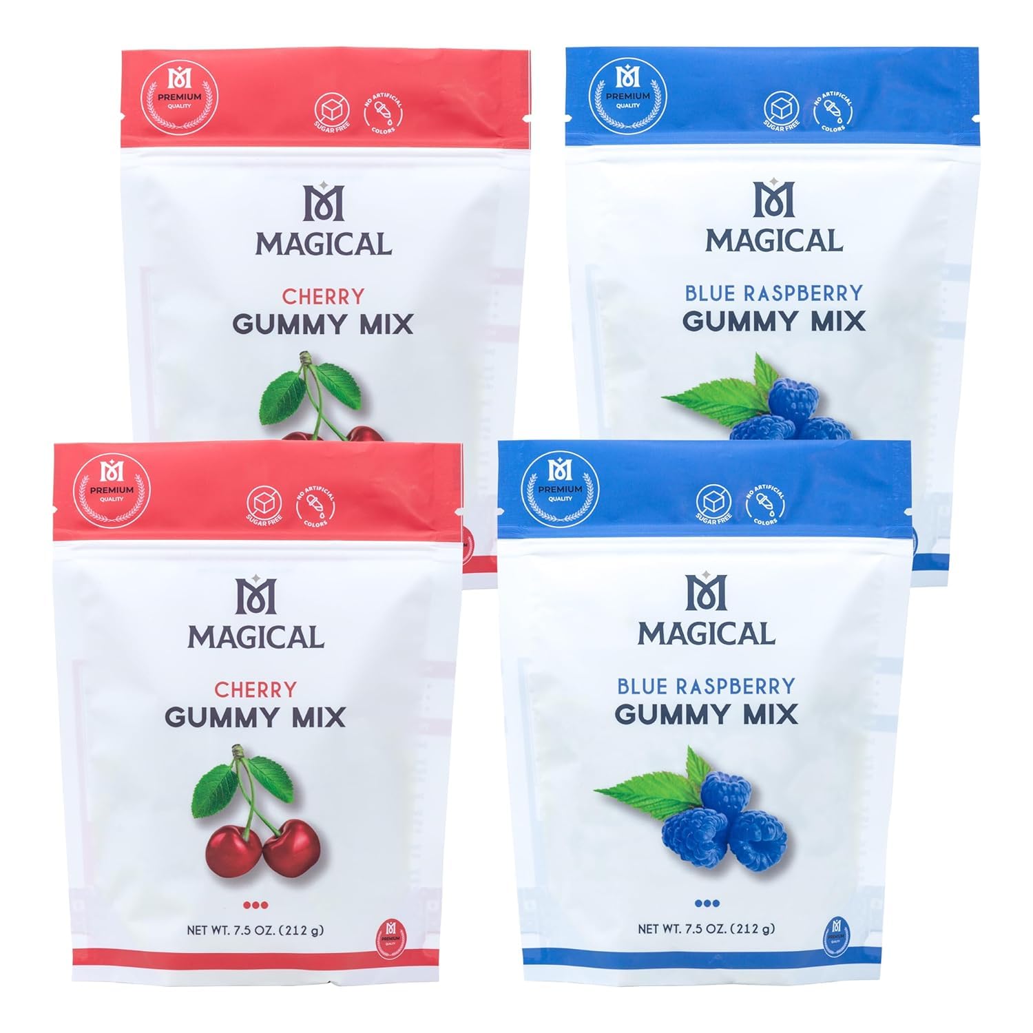 Magical Butter Premium Gummy Mix Variety Pack – 2x Blue Raspberry and 2x Cherry Organic Sugar-Free Gelatin Powder | 4x 7.5 oz, Makes ~120 Gummies
