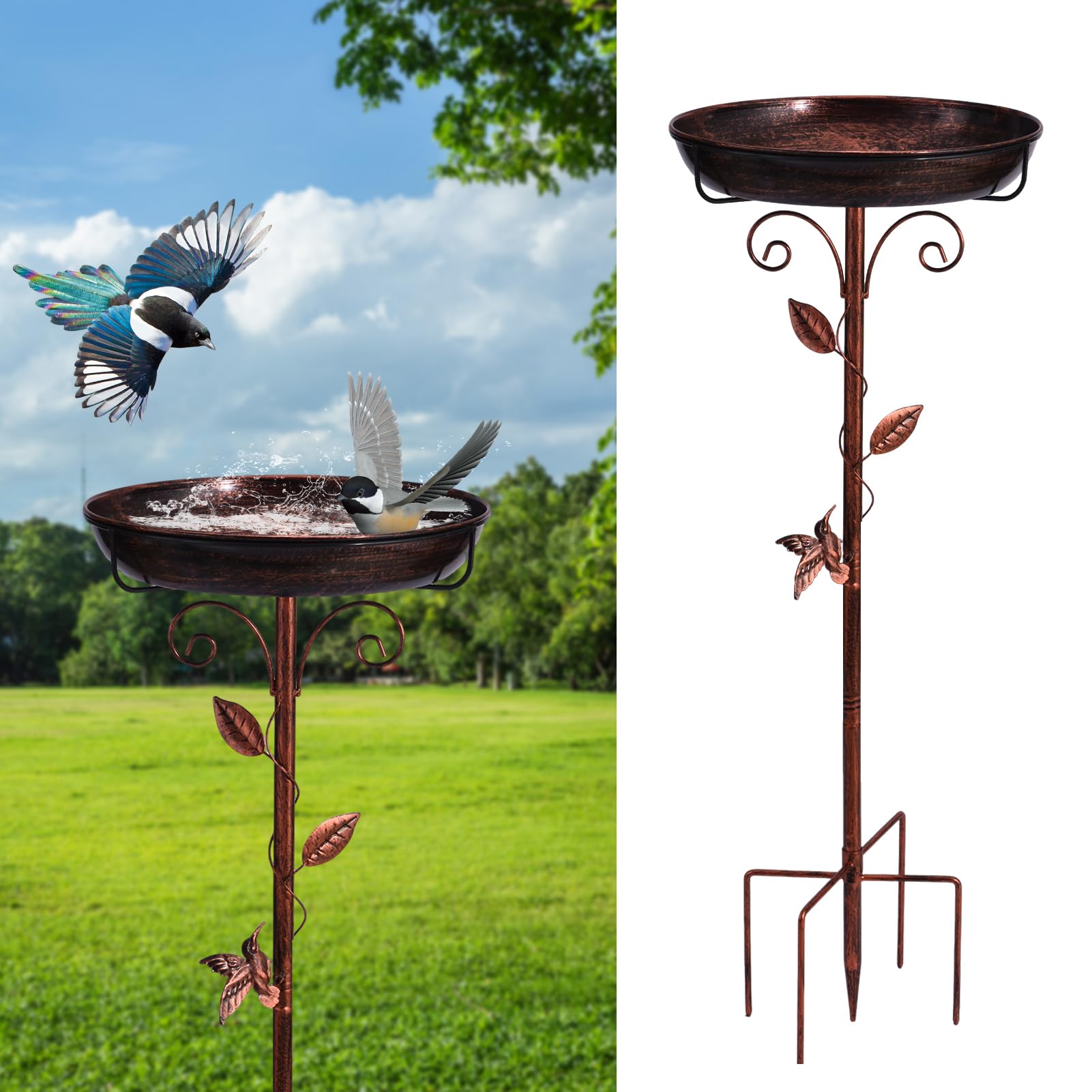 Restorgan 38In Metal Bird Bath, Vintage Freestanding Birdbaths & Birdfeeder, Bird Baths Feeder Bowl for Outdoors Garden Patio Yard Lawn Decor, Upgraded 5-Pronged Base (Antique Bronze)