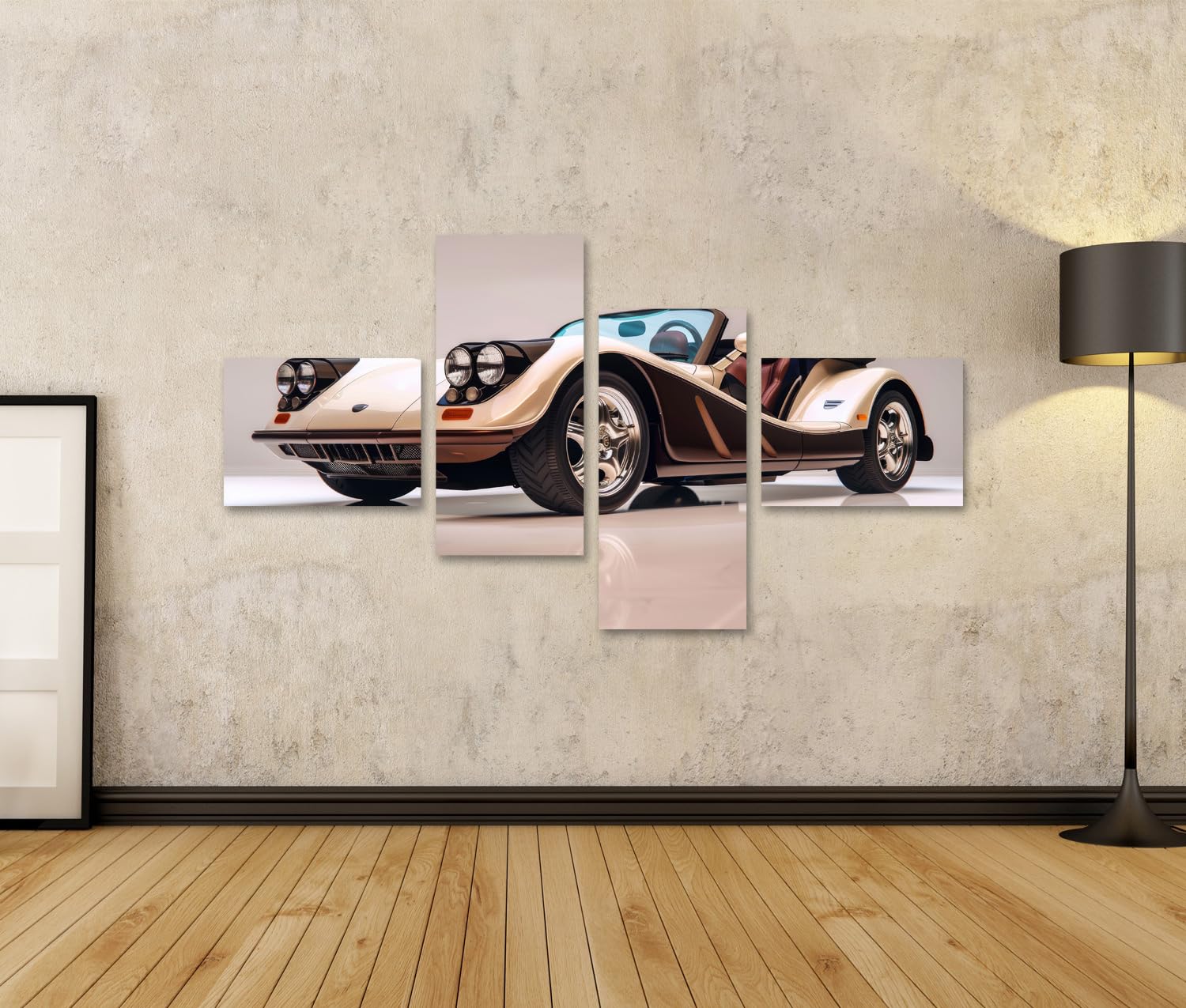 islandburner Pintura en lienzo de primera calidad, coche deportivo clásico de marfil y marrón, para salón, amantes de los coches, taller de coches, pinturas, arte de pared, póster