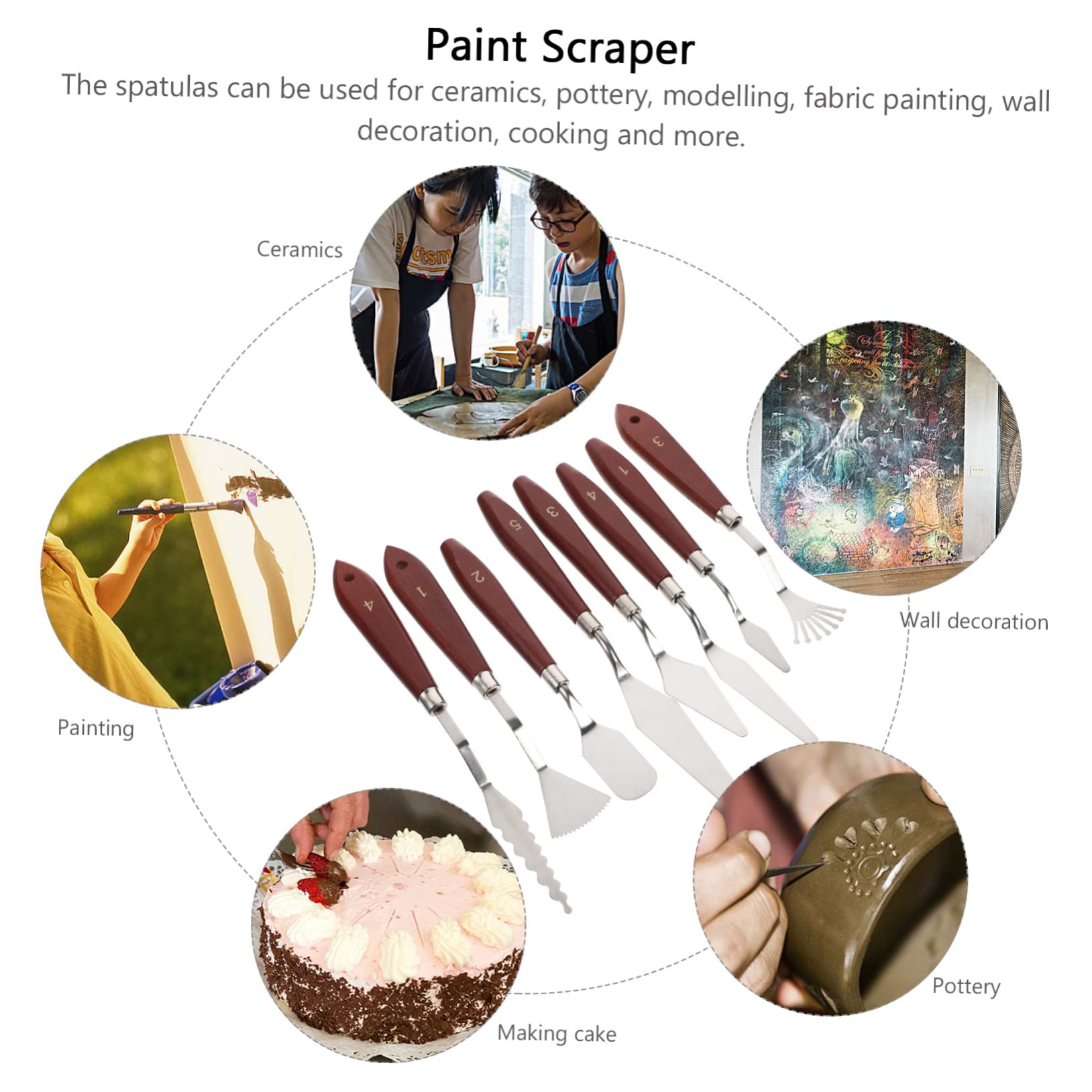Lurrose Set de 14 Couteaux à Peinture en Acier Inoxydable, Manche Marron