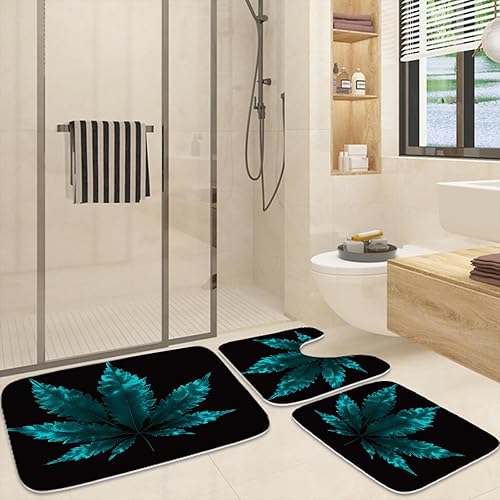 Miniatura 2 de lczVEN Tapetes de baño de espuma viscoelástica de terciopelo con hojas de arce, antideslizantes, ultra suaves, juego de 3 piezas de tapetes de baño