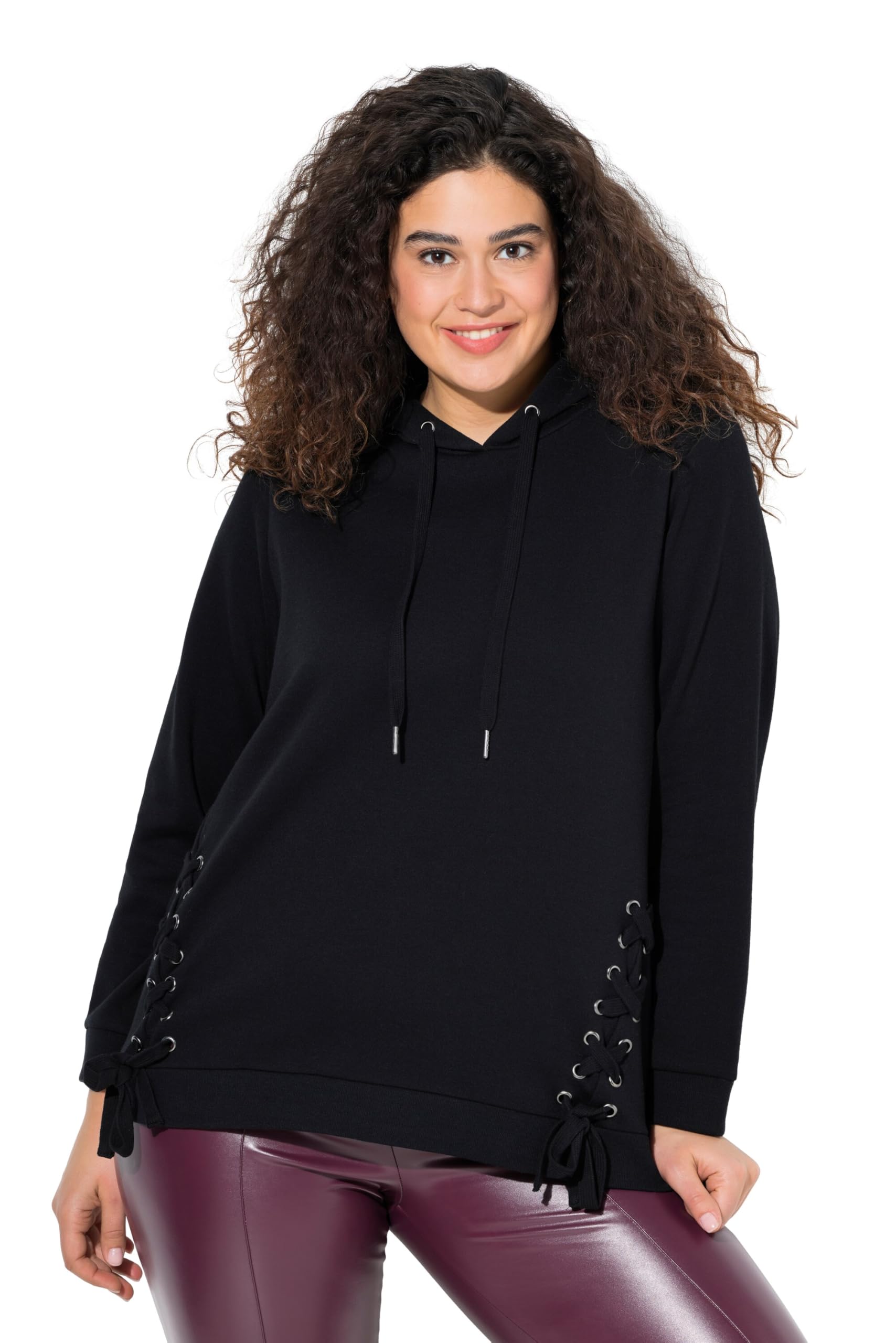 Ulla Popken Damen große Größen Übergrößen Plus Size Hoodie, Zierschnürung, Kapuze, Langarm 842243
