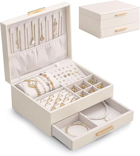 Kompaktes Schmuckkästchen mit zwei Ebenen für Ringe, Ohrringe und Halsketten