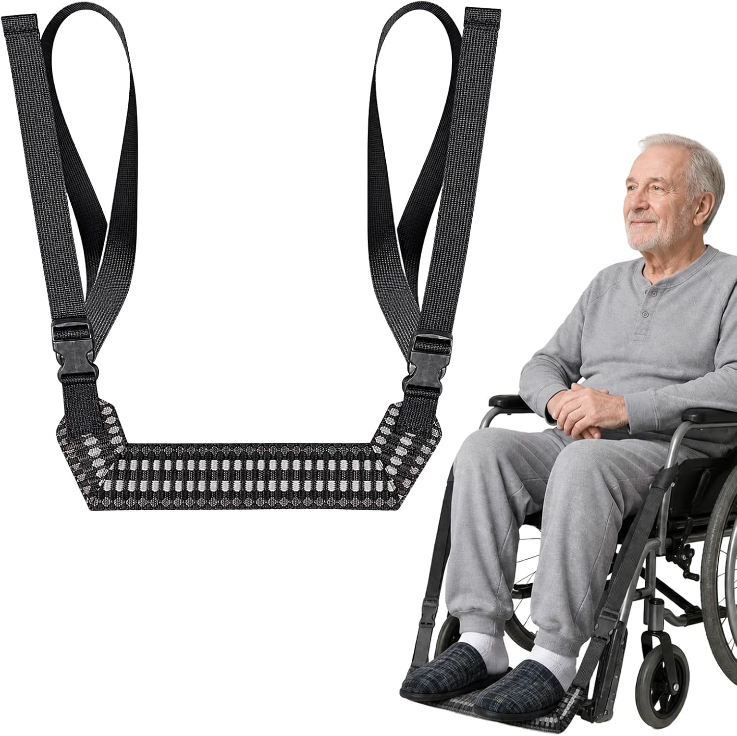 Wheelchair Footrest Strap with Buckles - Universal Foot Sling & Woven Tape Support for Elderly, Injured or Disabled, Fits 32"-39" Seat Widths, 1 Pack