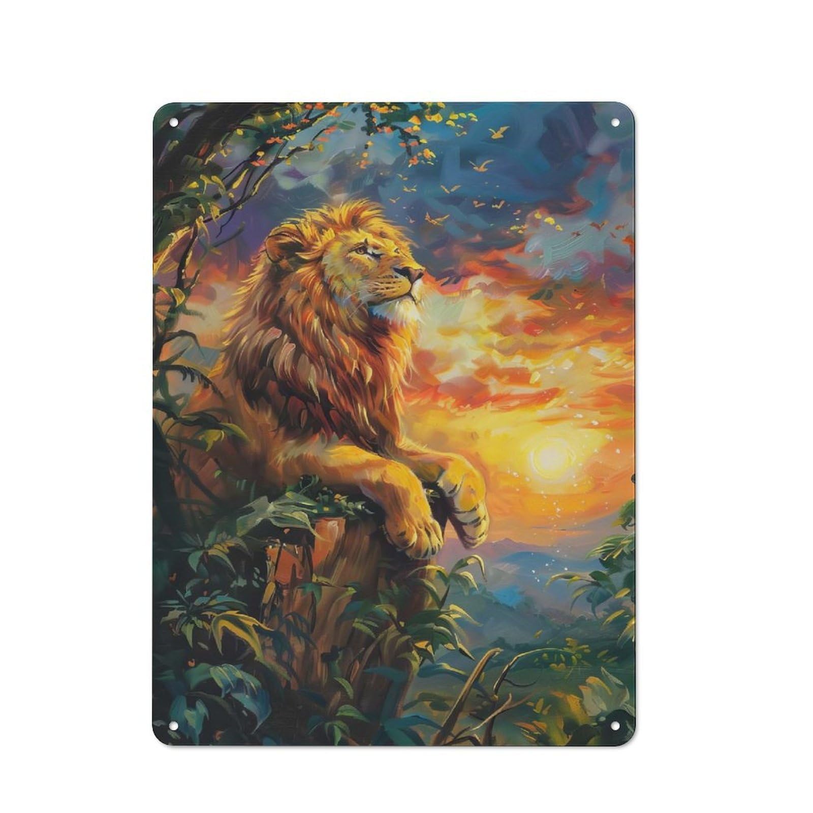 Junmoney Lion At Sunset Painting For Lounge Or Reading Corner, Vintage Metal Sign 40X30cm, For Collectors Decorating Lounges And Reading Corners