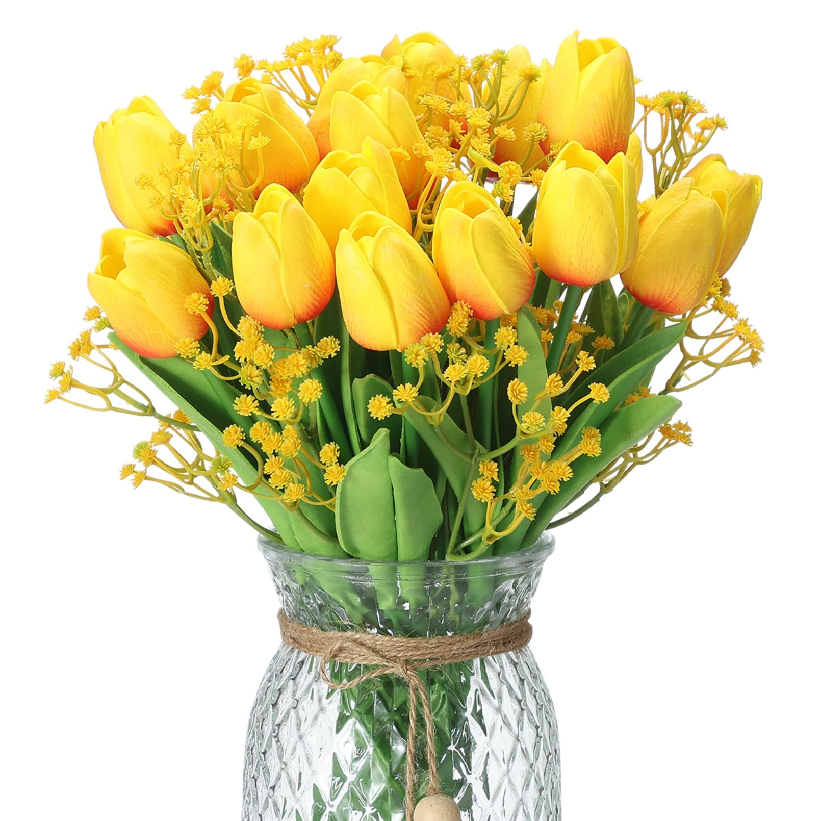 Qunwreath 20PCS Tulip+20PCS Babysbreath-xiyang Yellow