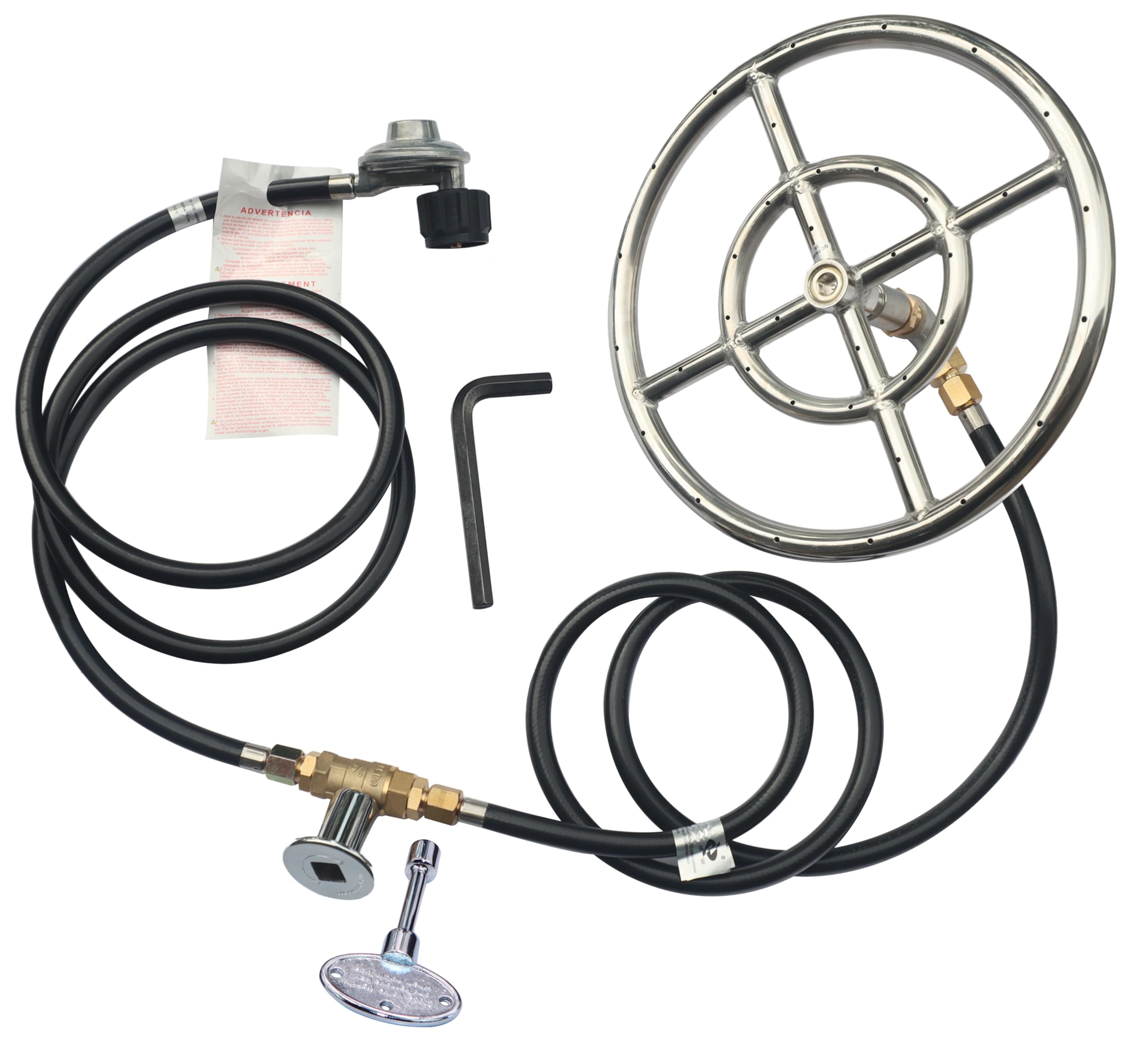 METER STAR 12" Stainless Steel Fire Ring Burner Valve Assembly Kit Replacement Parts for LP Propane Gas Fire Pit Kit, Outdoor Fireplaces 90,000 BTU Kit