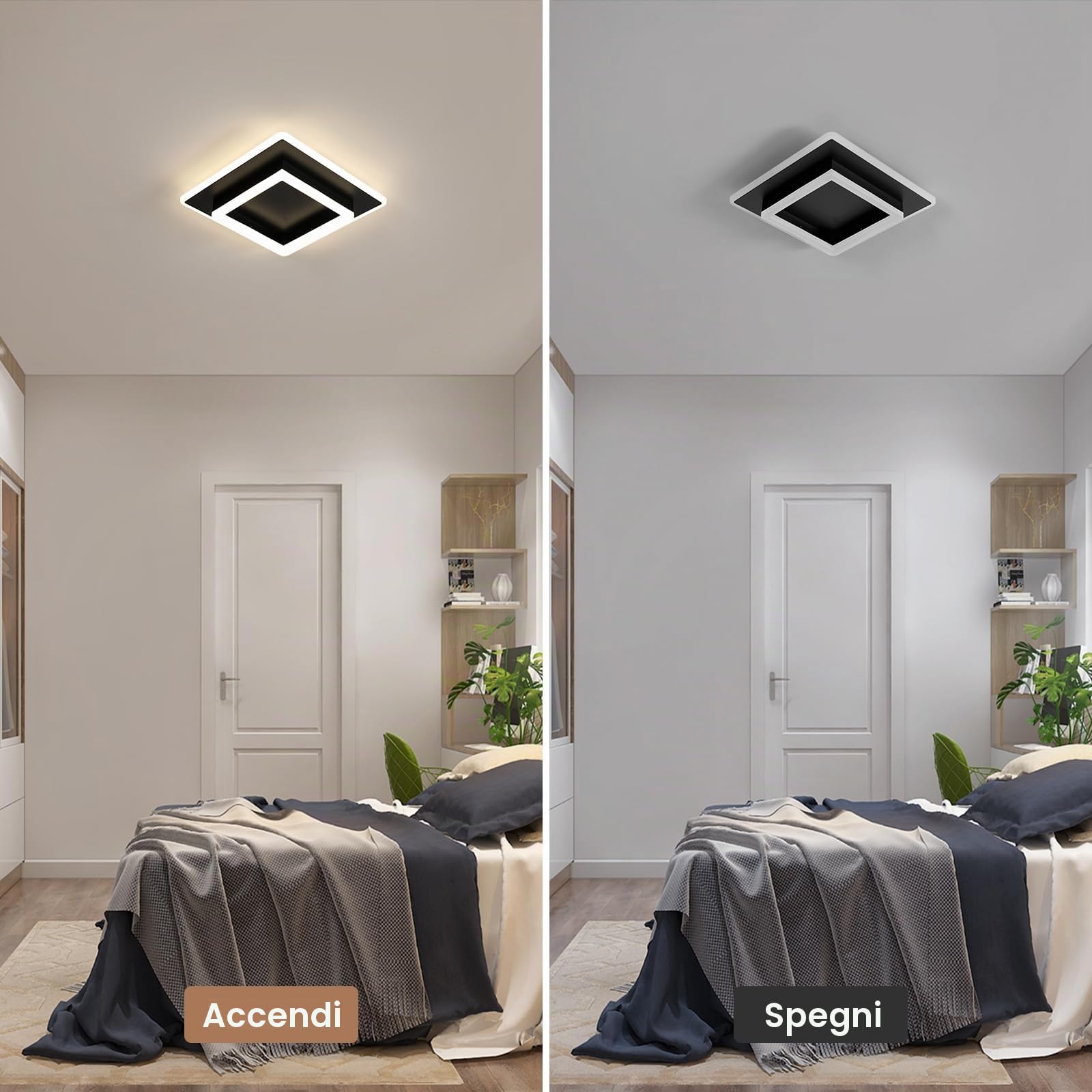 Lampada da Soffitto a LED 30W 3375LM Plafoniera LED Moderna Quadrata | Lampadario LED Soffitto Moderno Nera per Camera da Letto Soggiorno Cucina, Luce Naturale 4500K, 30CM