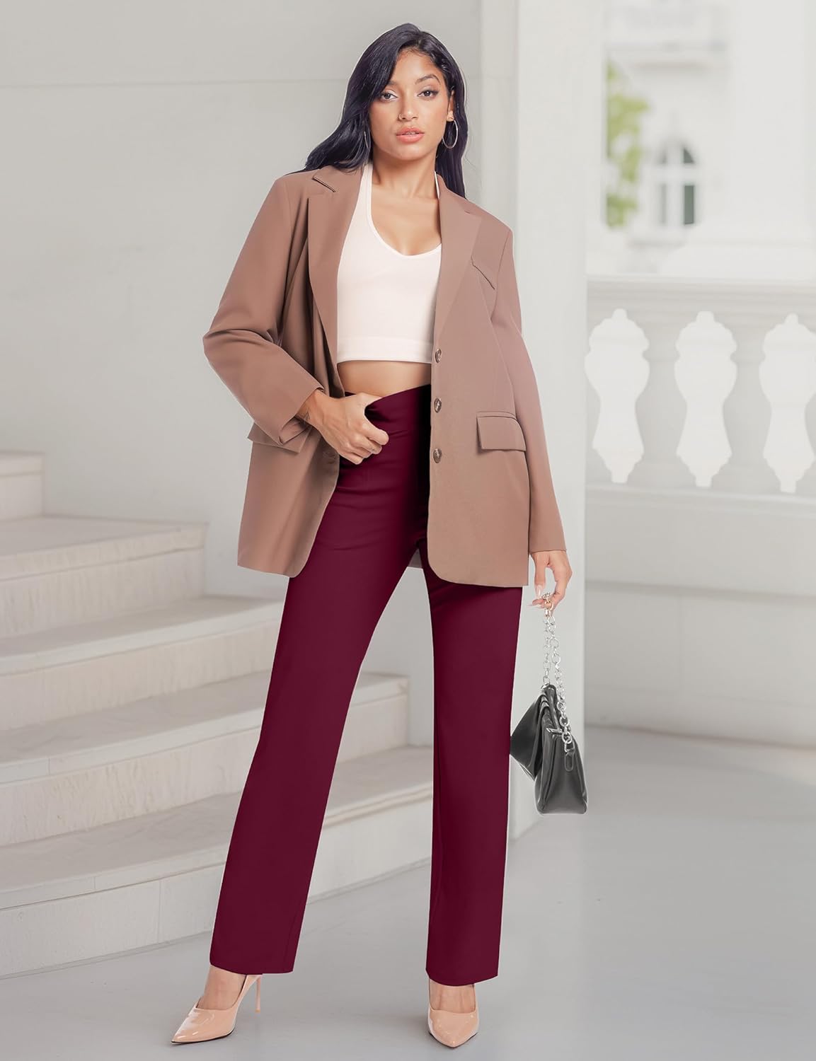 AVAMO Womens Yoga Pants Straight Leg Stretchy Work Pants High Waist Pull On Business Casual Office Slacks with Pockets