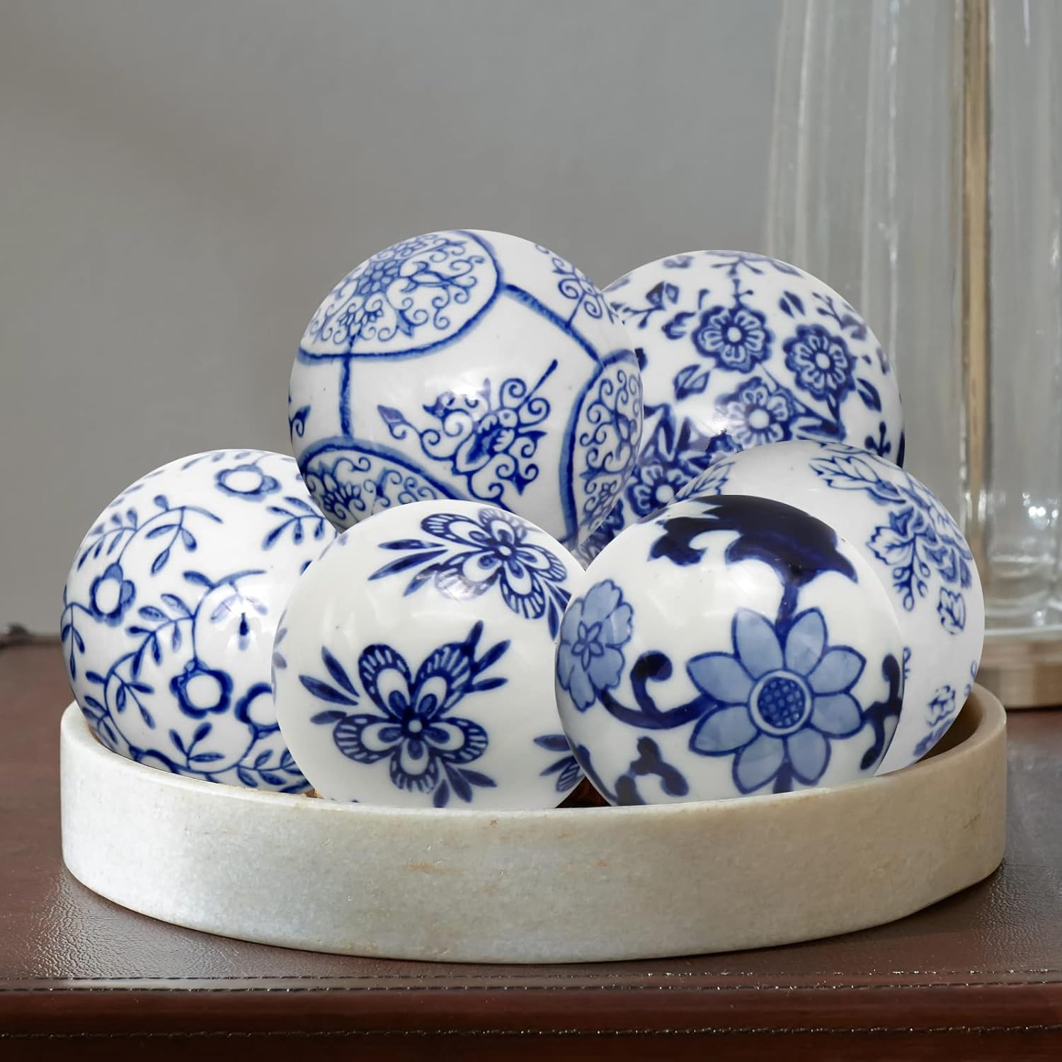 LIDSCURA 6 PCS Small Ceramic Spheres, Blue Porcelain Orbs