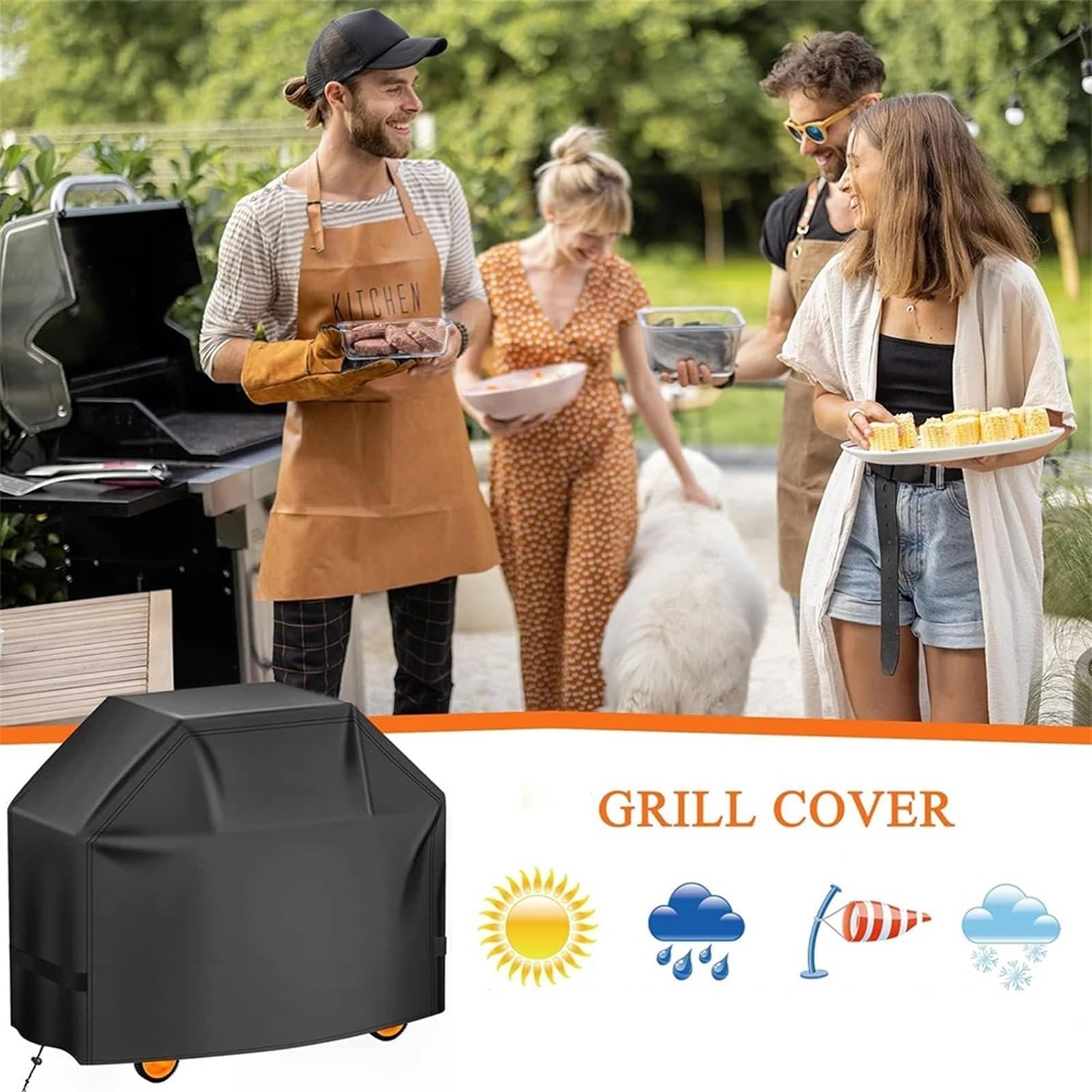 Copertura impermeabile per barbecue in poliestere, facile da mettere e togliere, resistente allo sbiadimento, adatta per barbecue all'aperto 190 x 71 x 117 cm